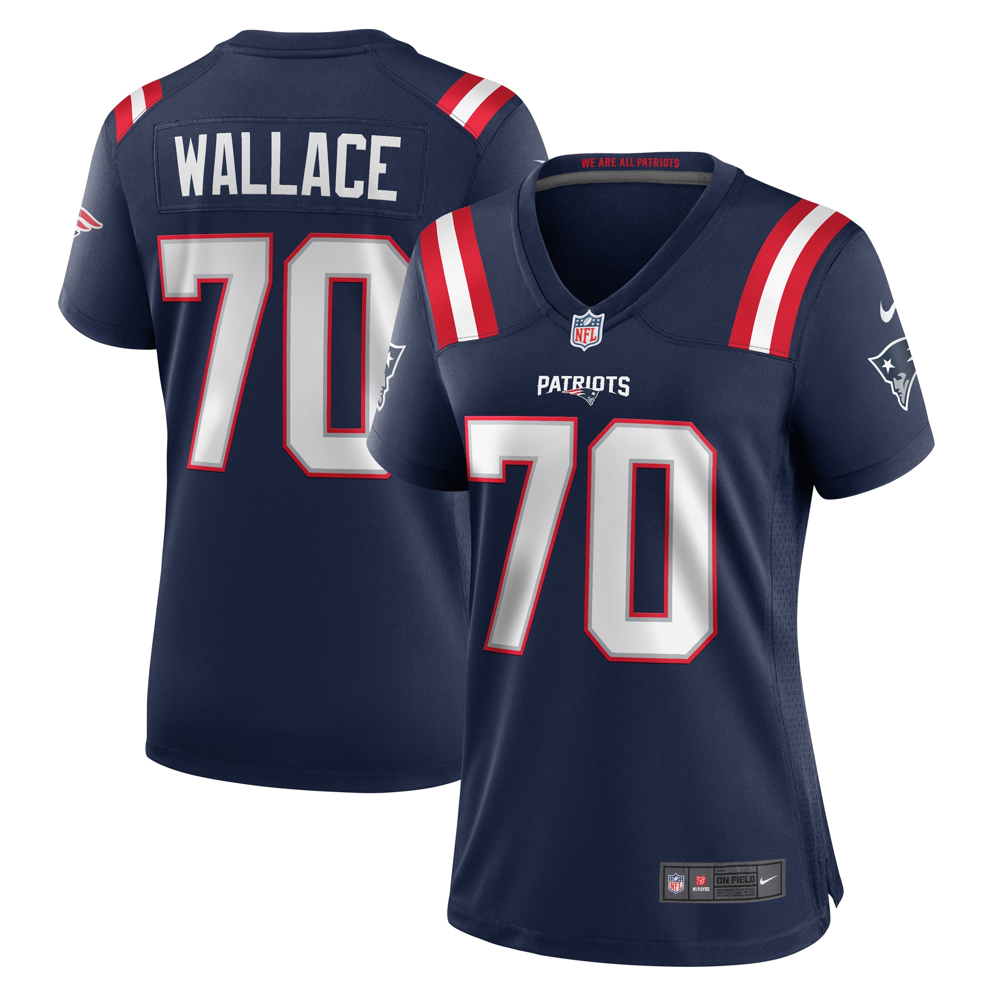 Women's New England Patriots Caedan Wallace Navy Game Jersey JS8944 nicesnker