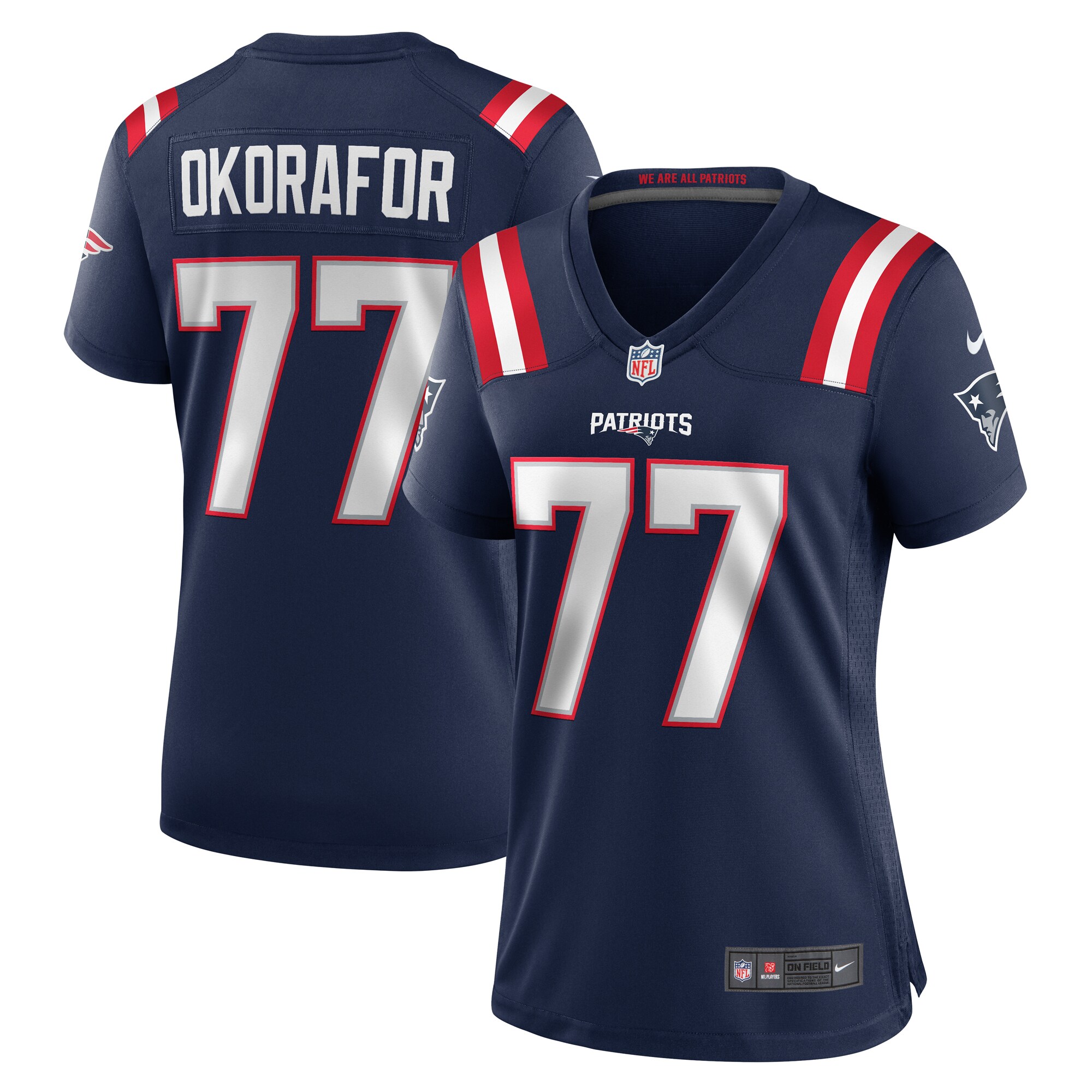 Women's New England Patriots Chukwuma Okorafor Navy Game Jersey JS4962 nicesnker