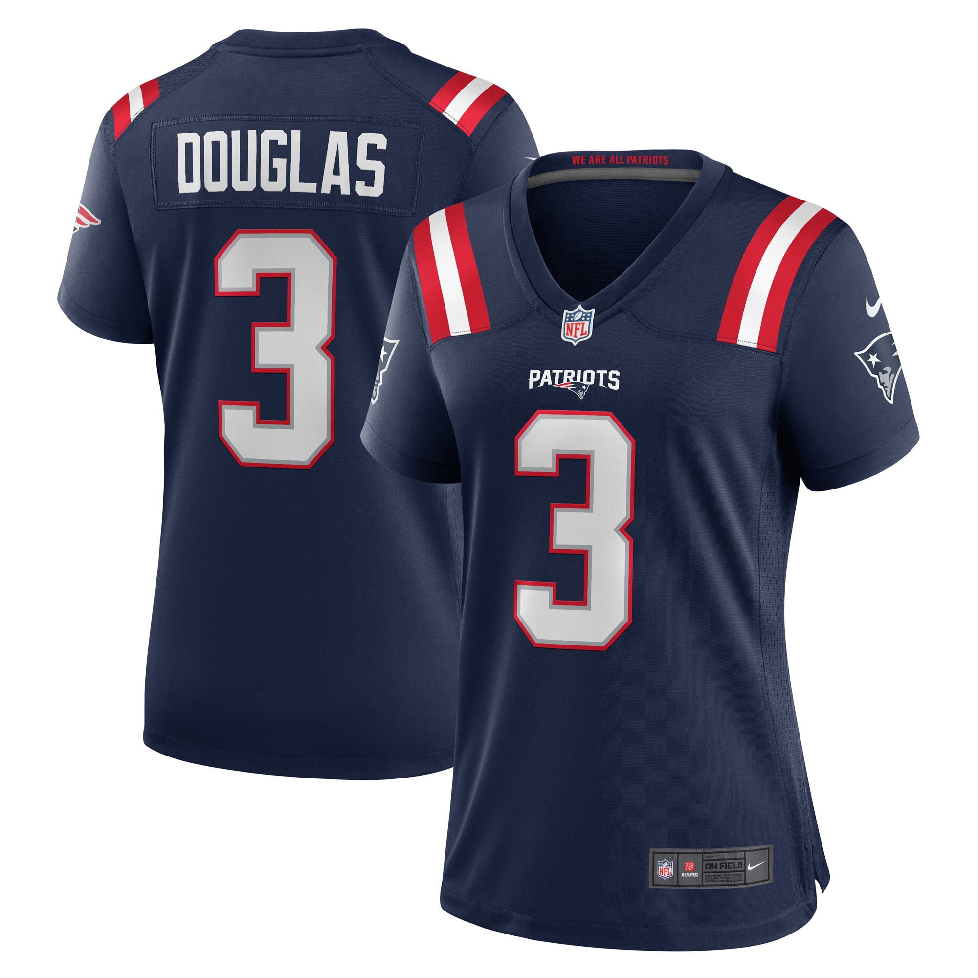 Women's New England Patriots Demario Douglas Navy Game Jersey JS3604 nicesnker