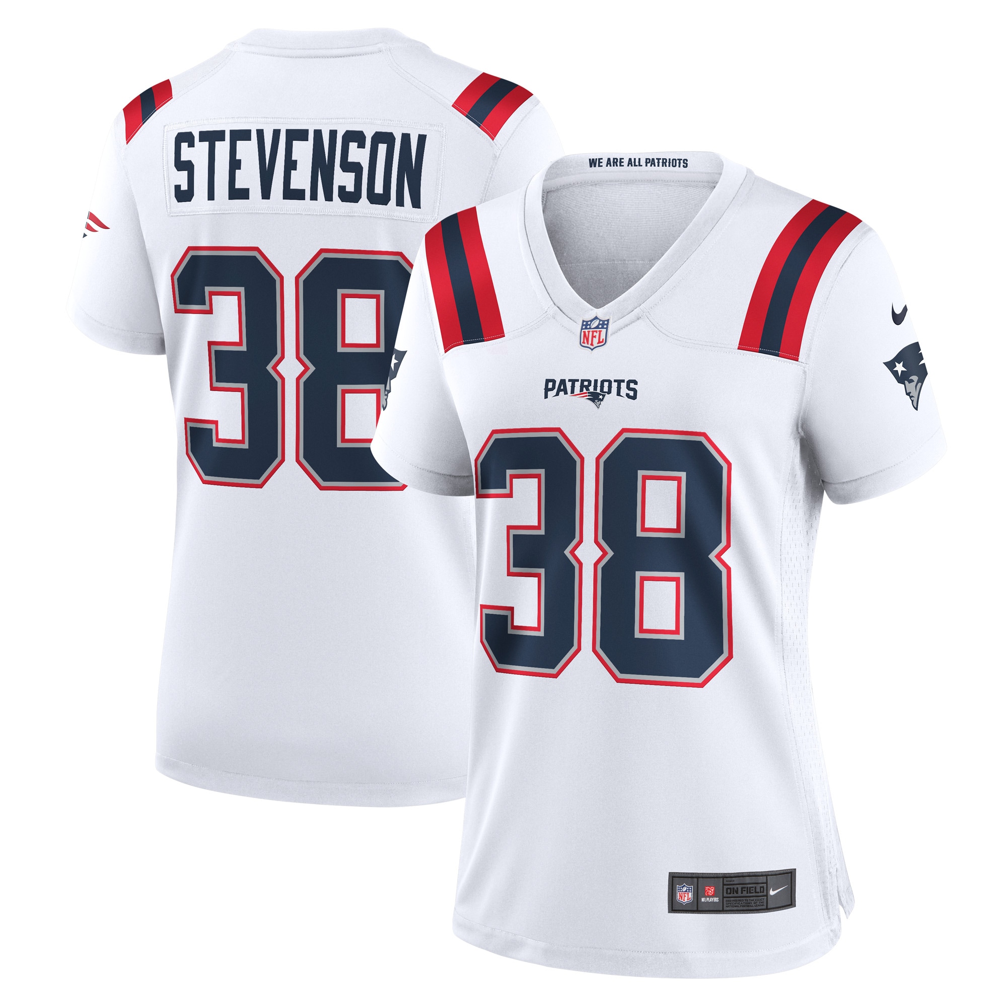 Women's New England Patriots Rhamondre Stevenson White Game Player Jersey JS1938 nicesnker