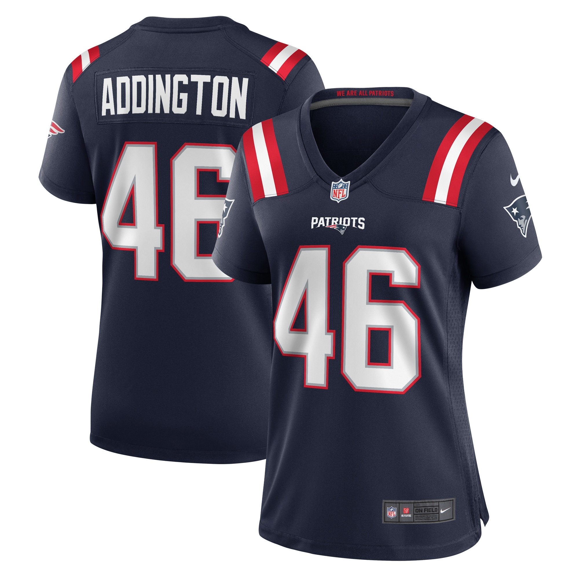 Women's New England Patriots Tucker Addington Navy Home Game Player Jersey JS8539 nicesnker
