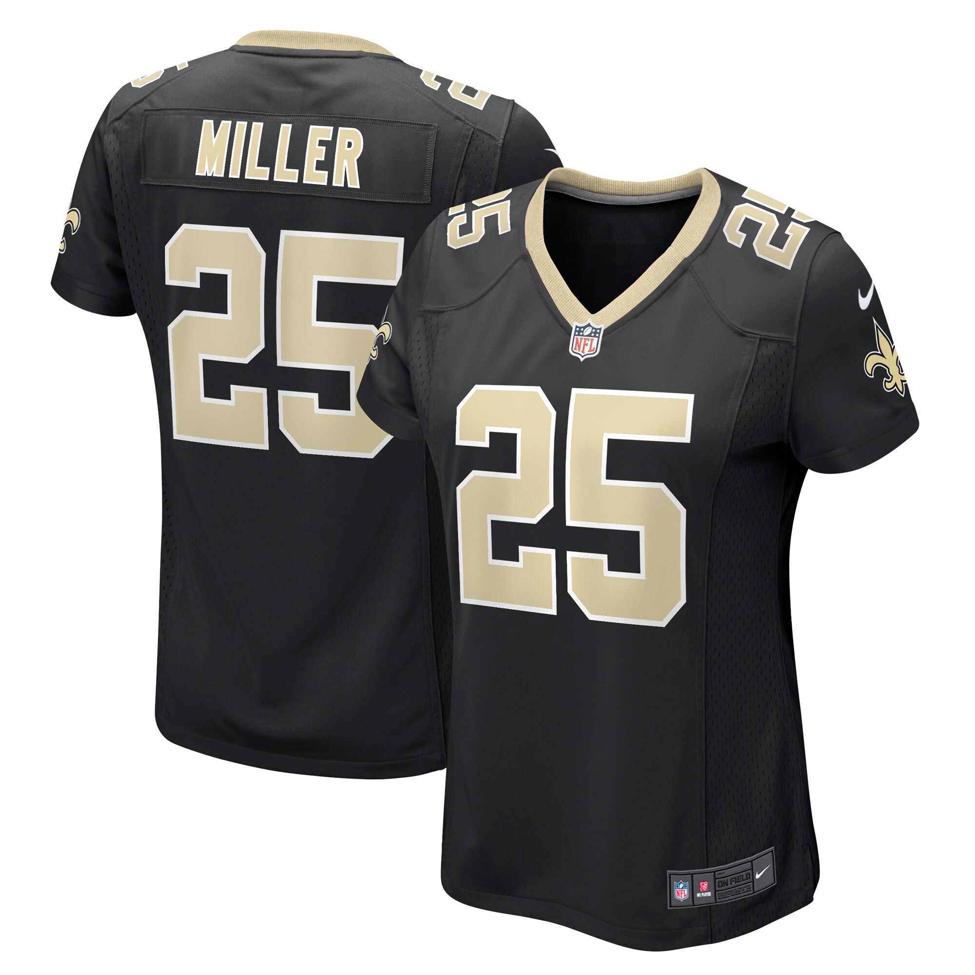 Women's New Orleans Saints Kendre Miller Black Team Game Jersey JS5478 nicesnker