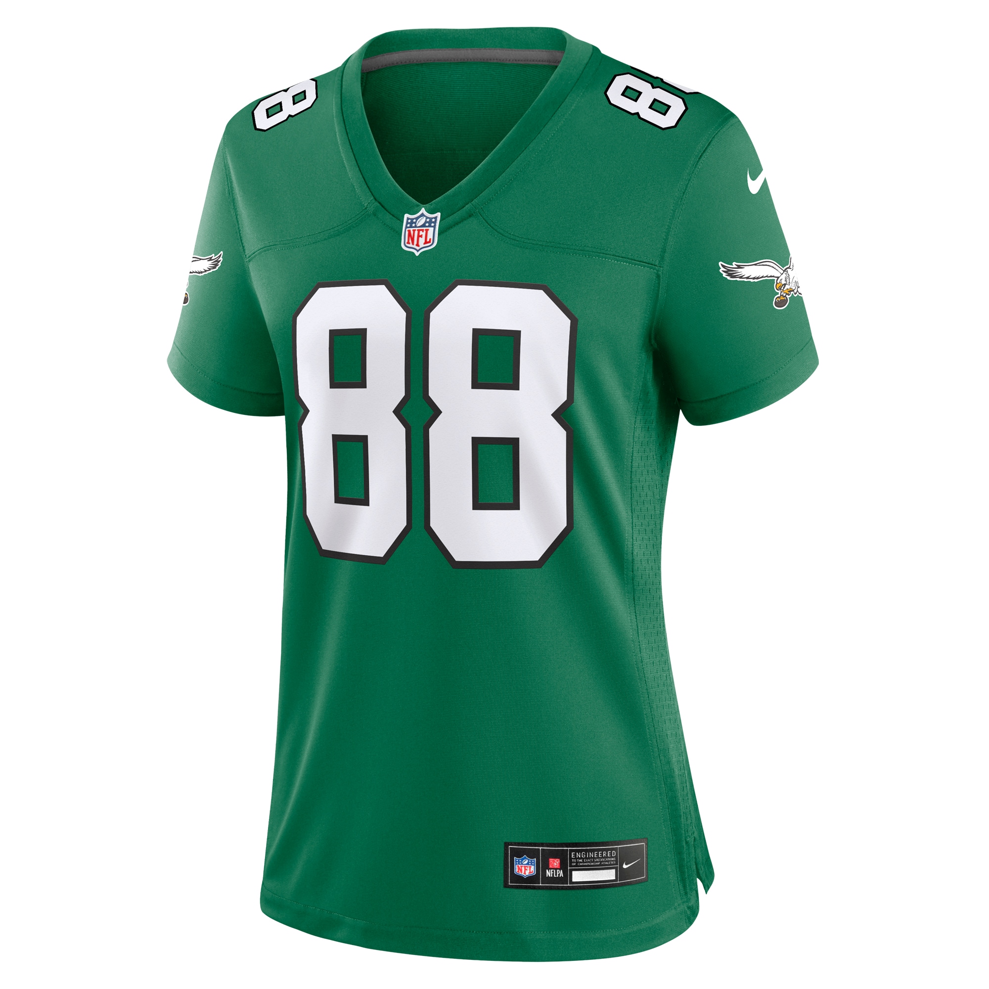 Alternative view of Women's Philadelphia Eagles Dallas Goedert Kelly Green Alternate Game Jersey JS8136 nicesnker