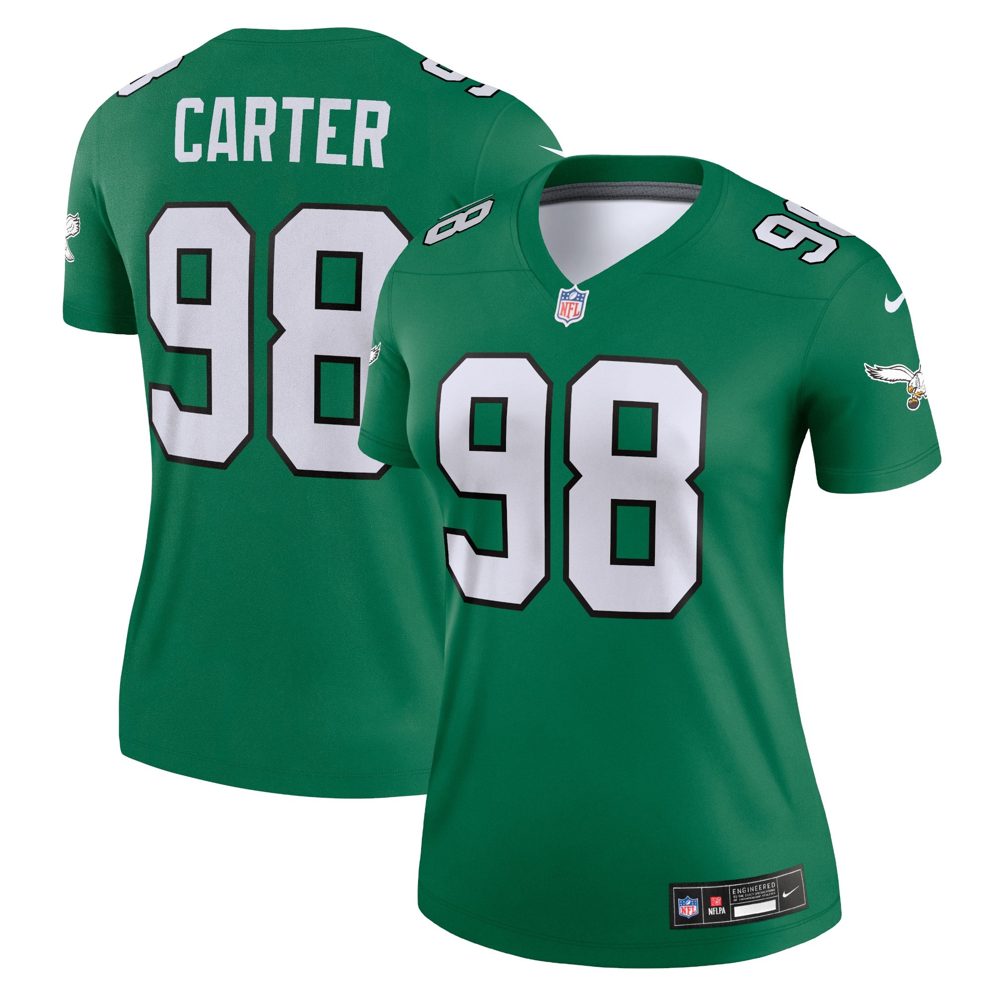 Women's Philadelphia Eagles Jalen Carter Kelly Green Alternate Legend Player Performance Top JS9026 nicesnker