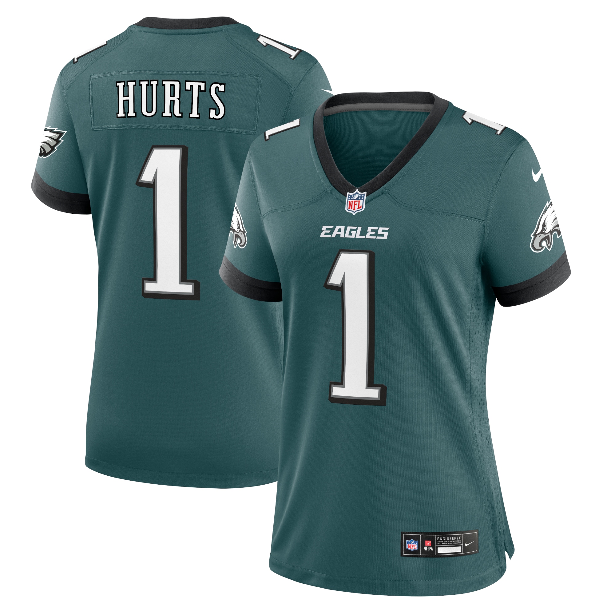 Women's Philadelphia Eagles Jalen Hurts Midnight Green Team Game Jersey JS9422 nicesnker