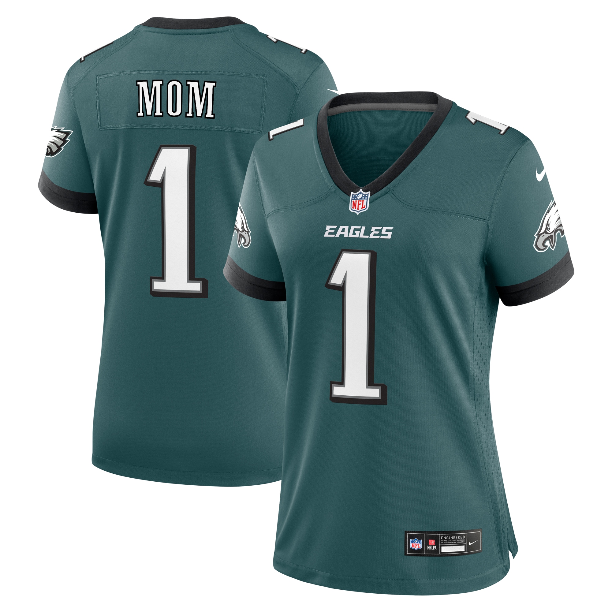 Women's Philadelphia Eagles Midnight Green #1 Mom Game Jersey JS8865 nicesnker
