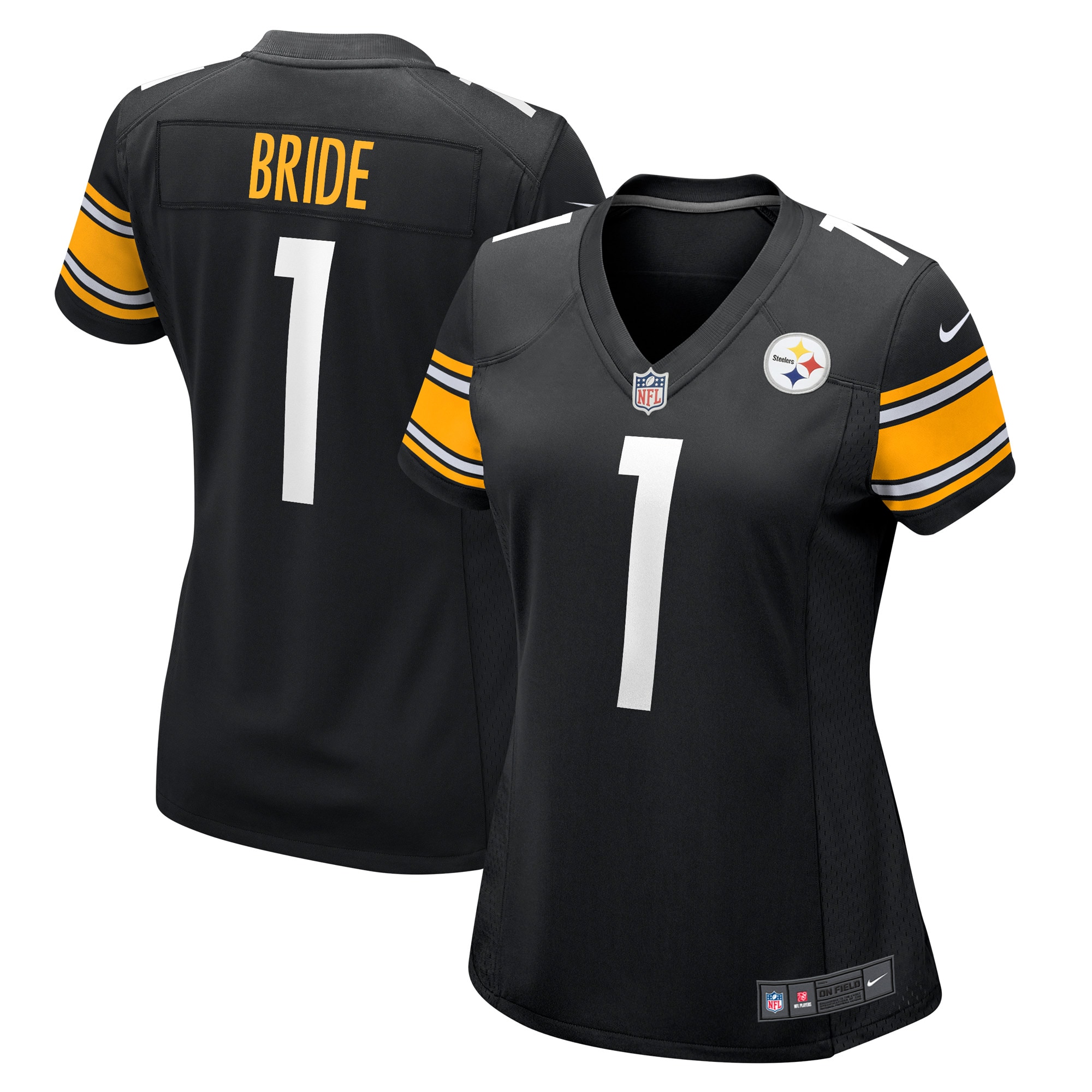 Women's Pittsburgh Steelers Number 1 Bride Black Game Jersey JS8902 nicesnker
