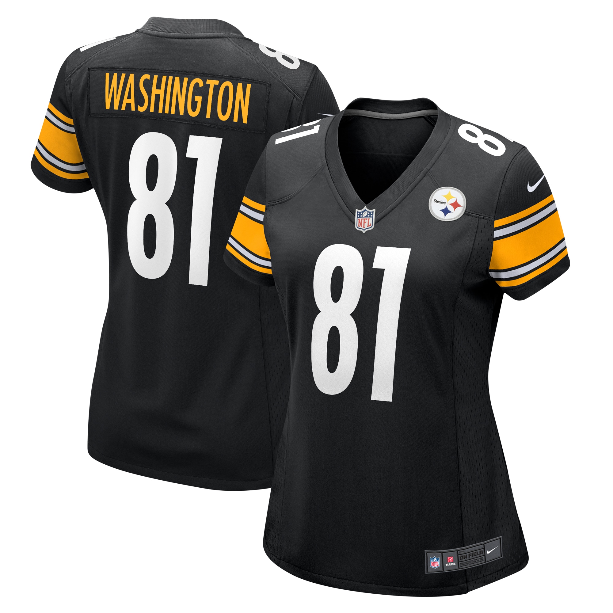 Women's Pittsburgh Steelers Scotty Washington Black Game Jersey JS4948 nicesnker