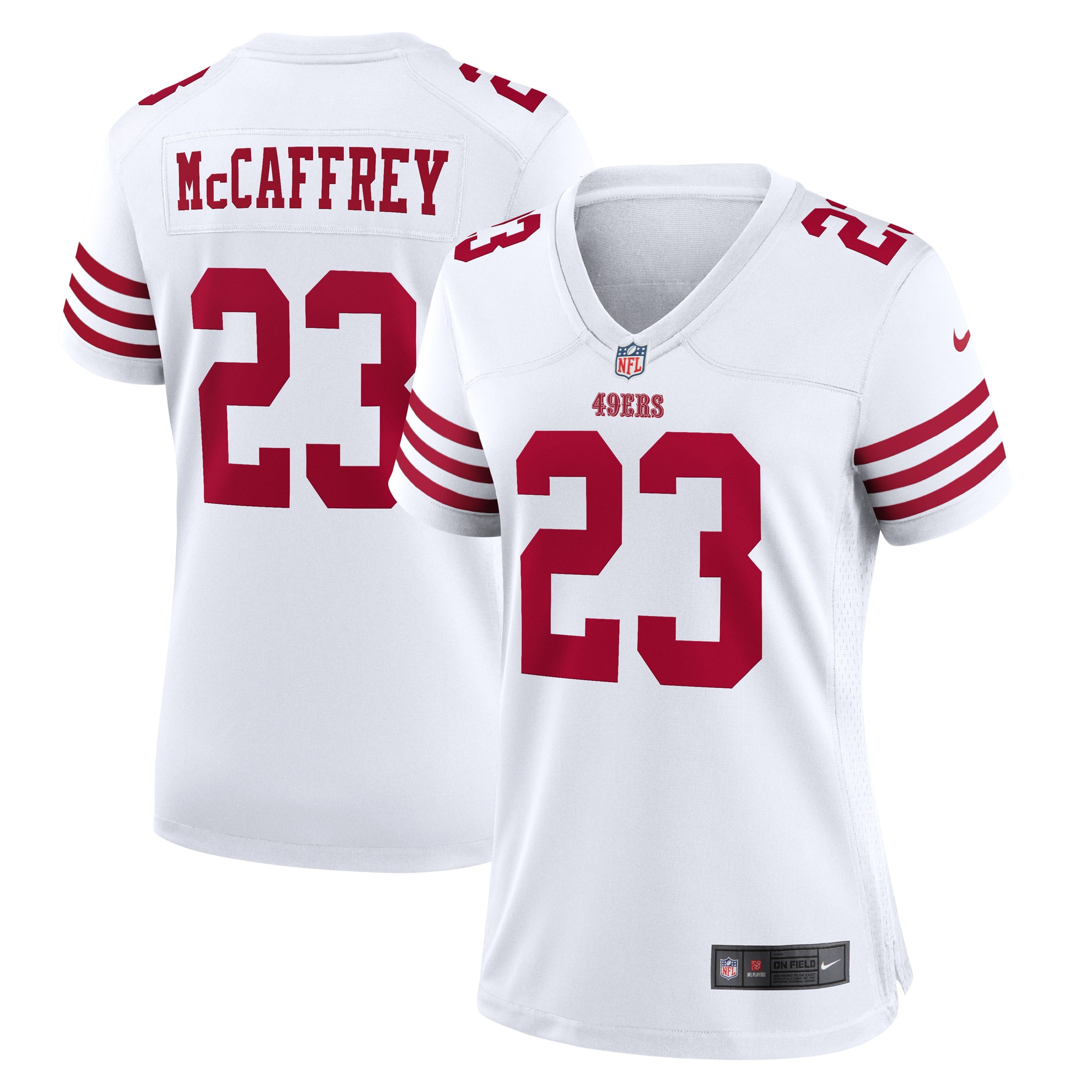 Women's San Francisco 49ers Christian McCaffrey White Player Jersey JS5221 nicesnker