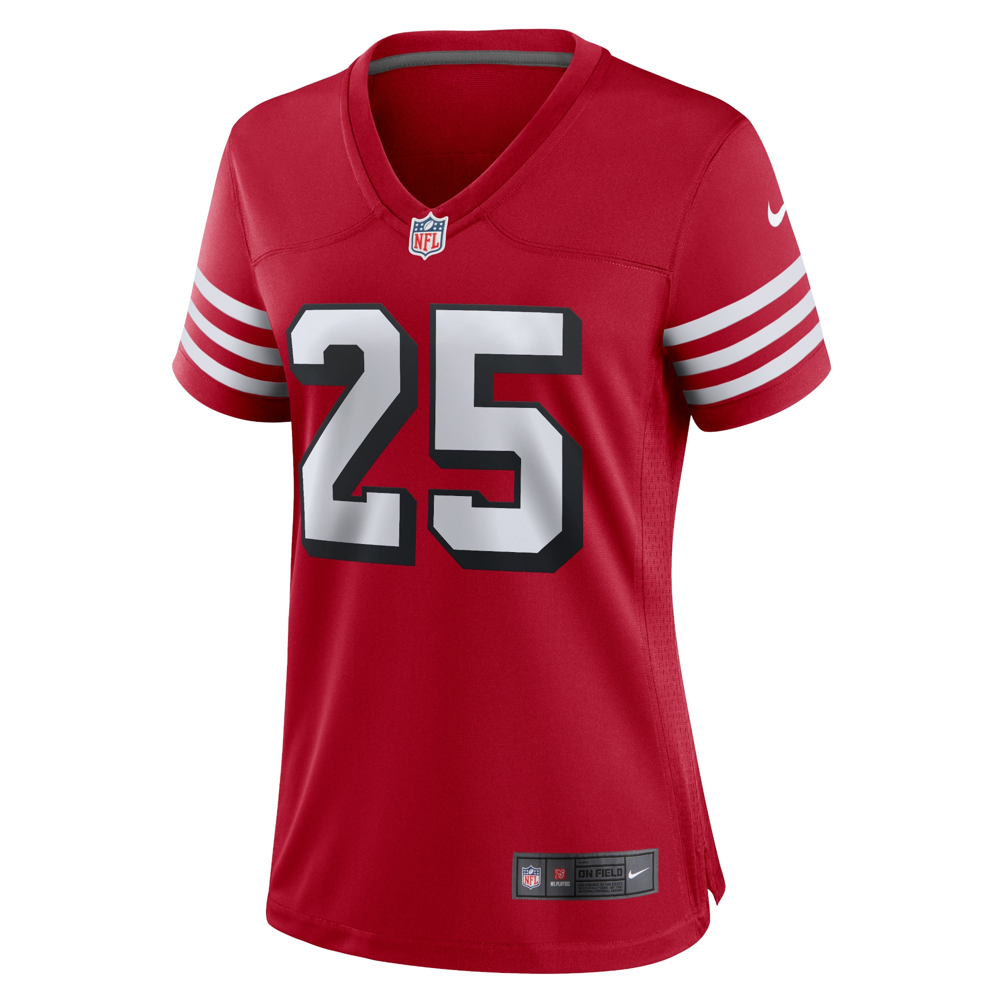 Alternative view of Women's San Francisco 49ers Elijah Mitchell Scarlet Alternate Team Game Jersey JS1230 nicesnker