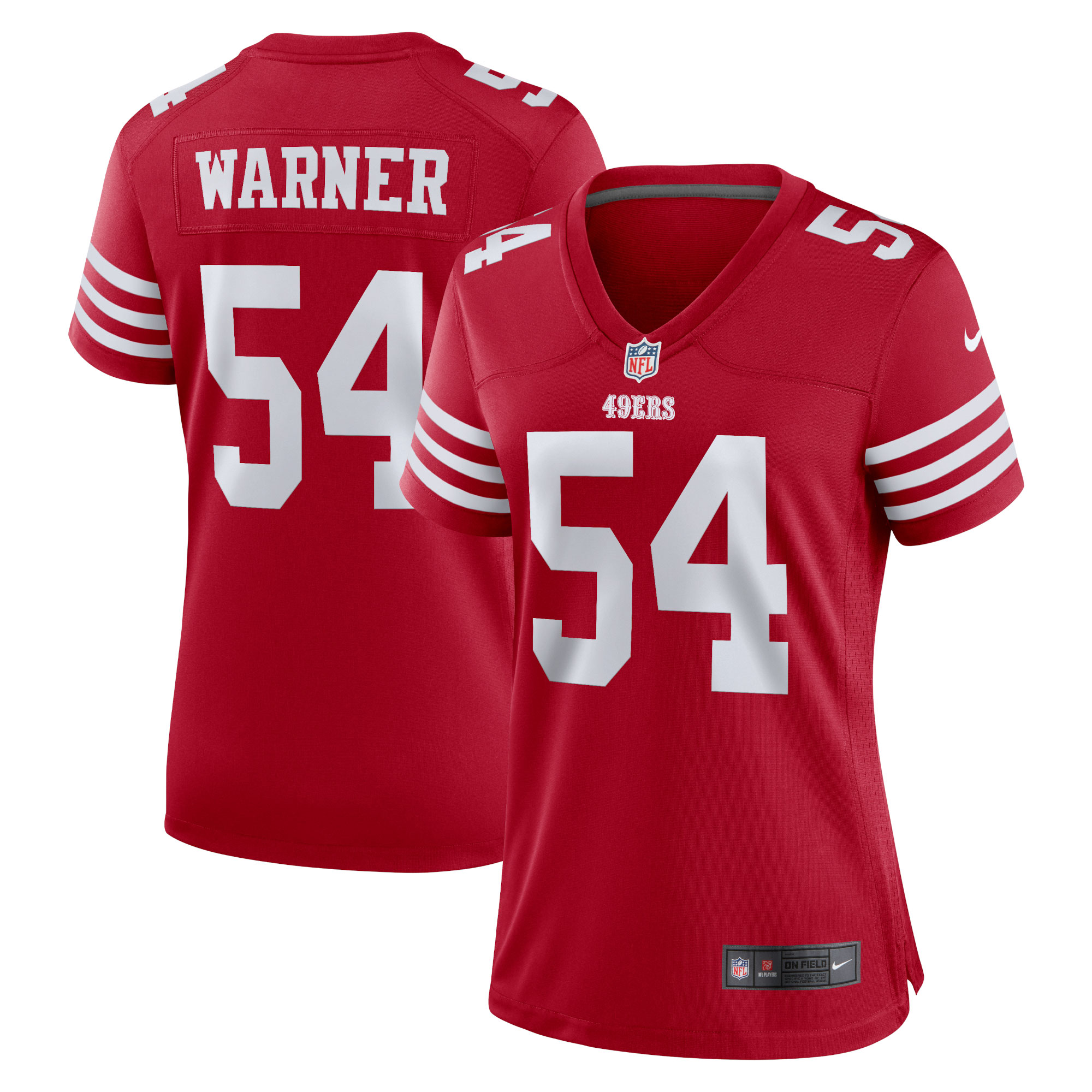 Women's San Francisco 49ers Fred Warner Scarlet Game Player Jersey JS5664 nicesnker