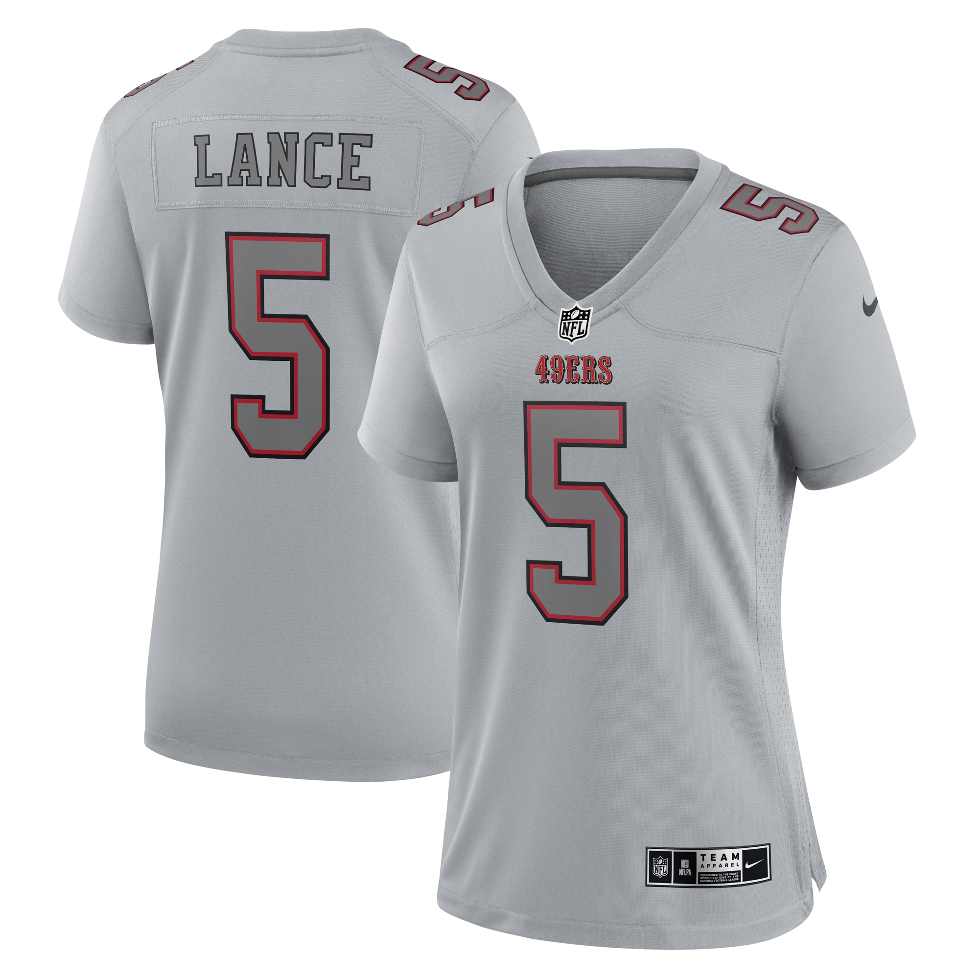 Women's San Francisco 49ers Trey Lance Gray Atmosphere Fashion Game Jersey JS7157 nicesnker