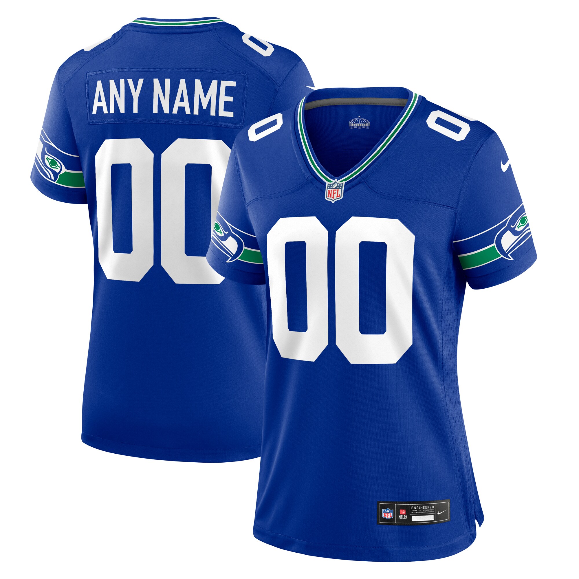 Women's Seattle Seahawks Royal Throwback Custom Jersey JS3331 nicesnker