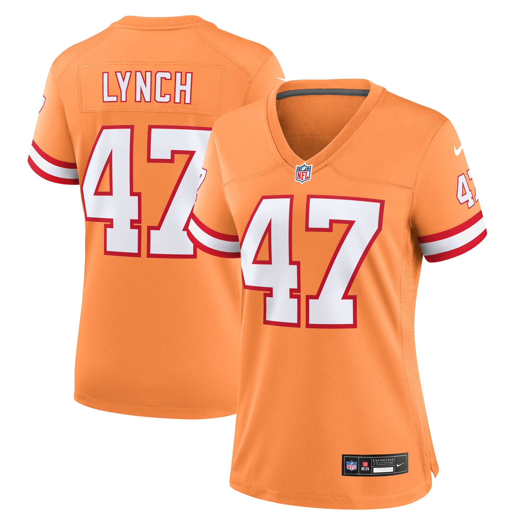 Women's Tampa Bay Buccaneers John Lynch Orange Throwback Game Jersey JS6679 nicesnker