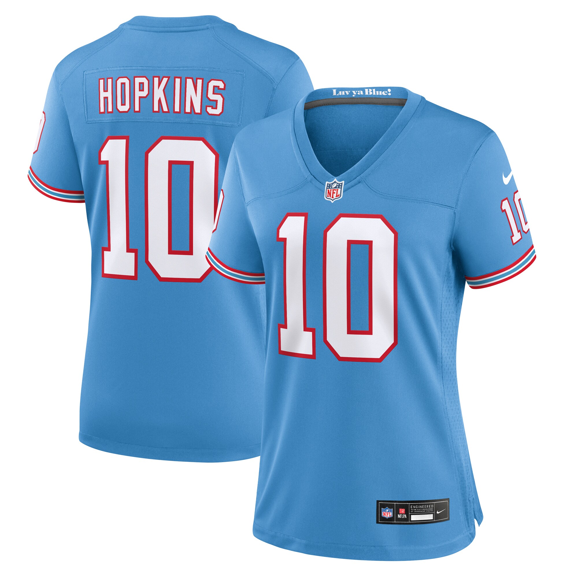 Women's Tennessee Titans DeAndre Hopkins Light Blue Oilers Throwback Player Game Jersey JS3542 nicesnker