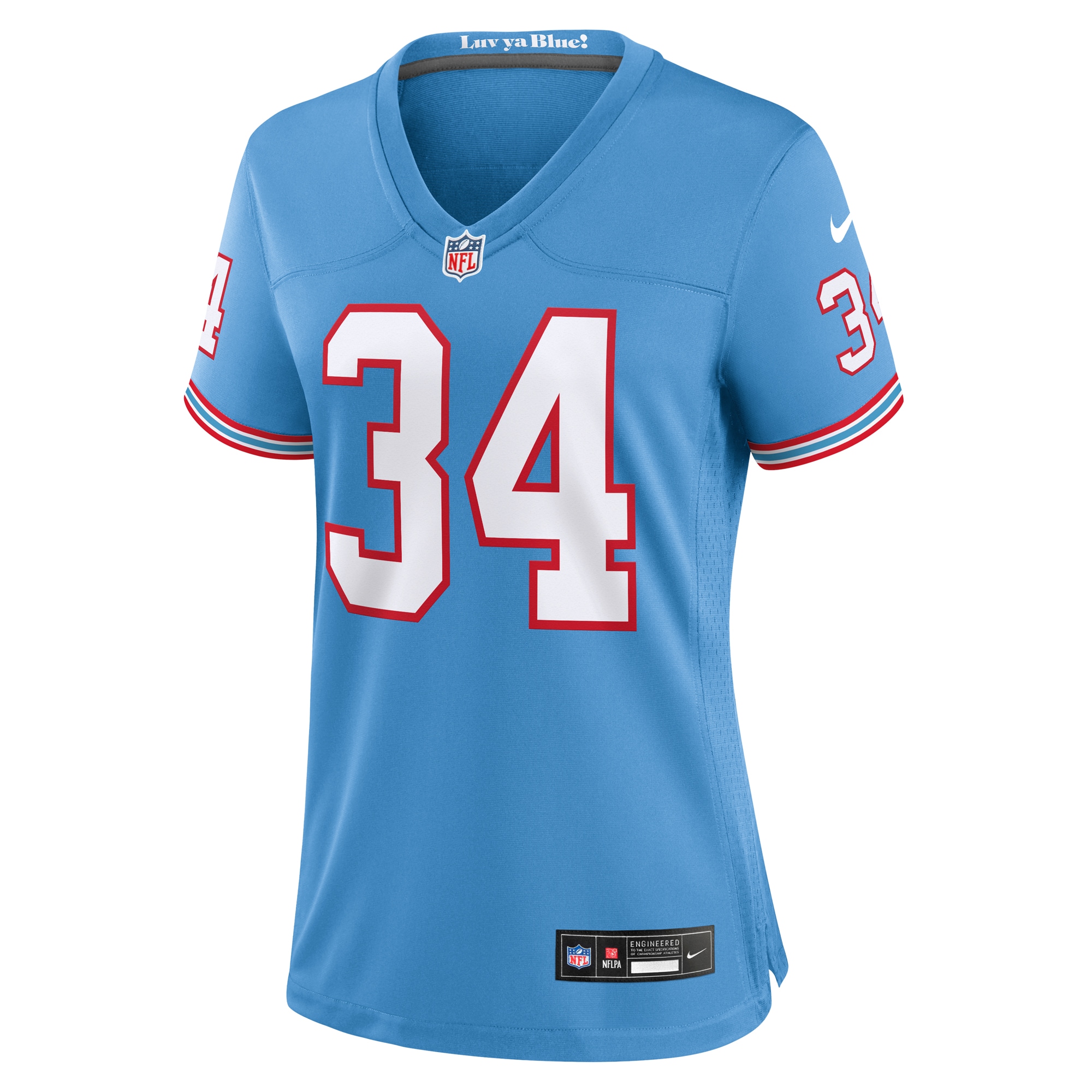 Alternative view of Women's Tennessee Titans Earl Campbell Light Blue Oilers Throwback Retired Player Game Jersey JS8209 nicesnker