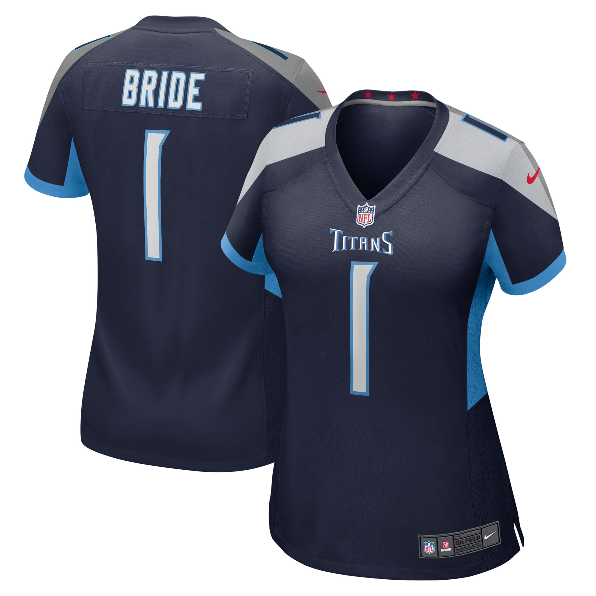 Women's Tennessee Titans Number 1 Bride Navy Game Jersey JS4528 nicesnker