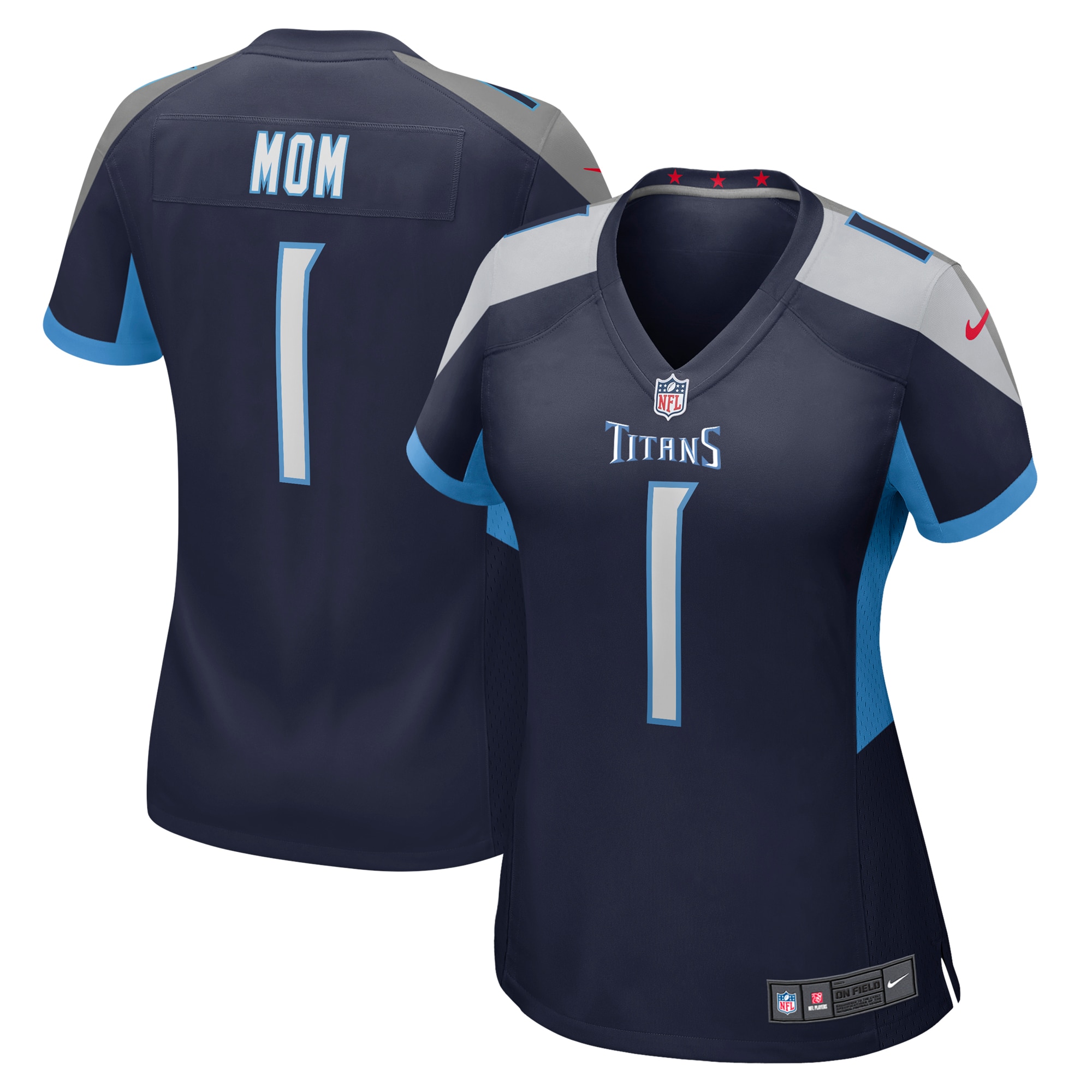 Women's Tennessee Titans Number 1 Mom Navy Game Jersey JS3268 nicesnker