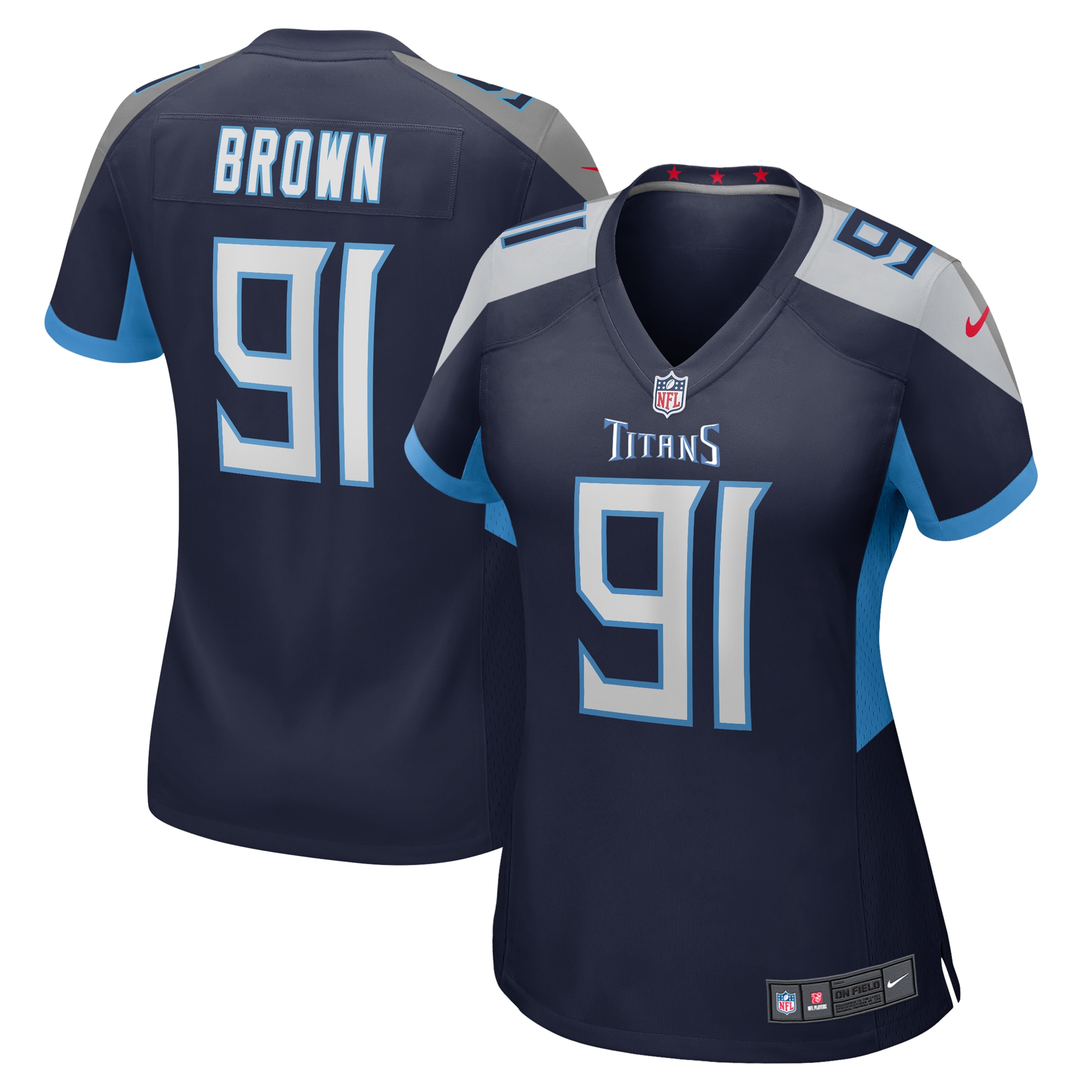 Women's Tennessee Titans Shakel Brown Navy Game Jersey JS4904 nicesnker