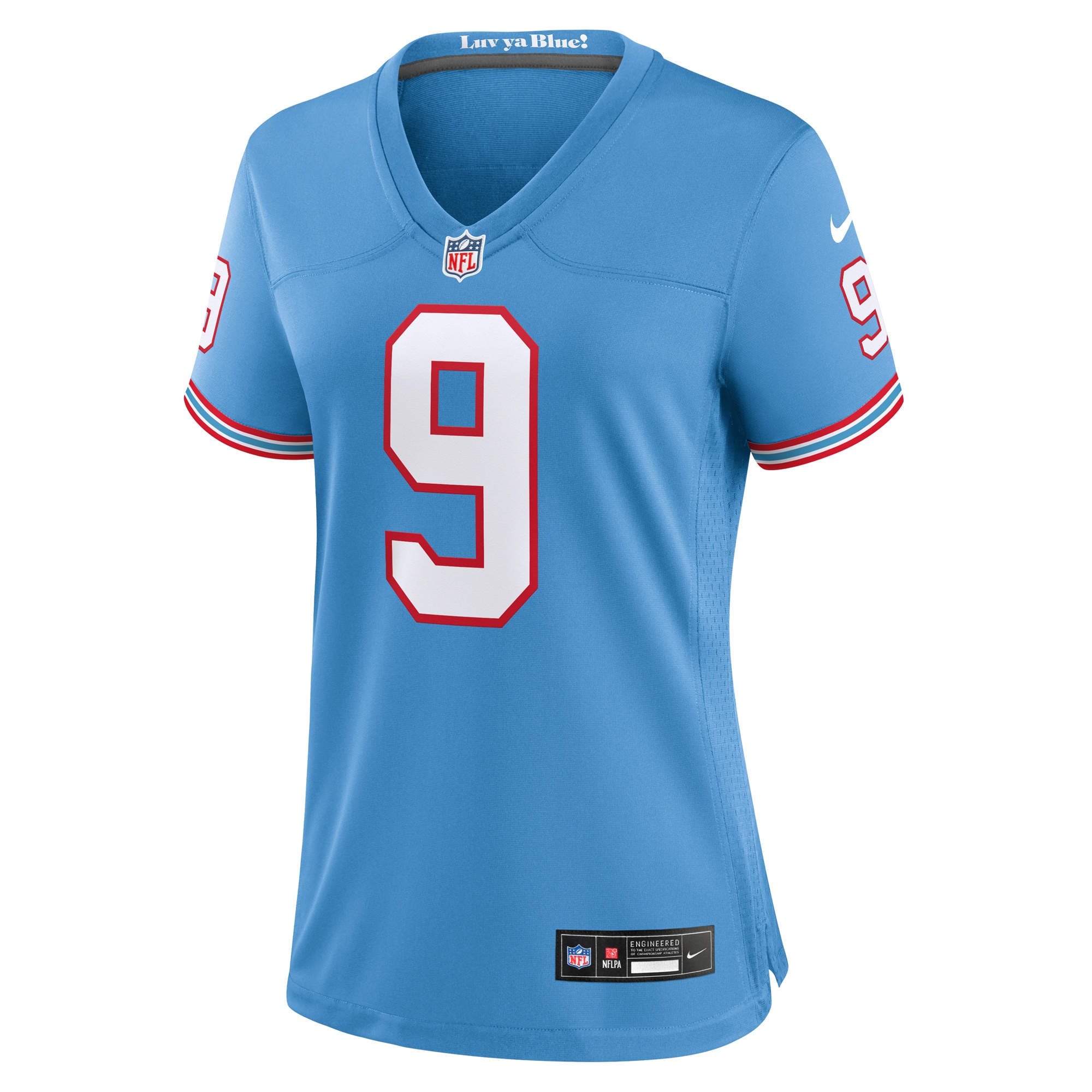 Alternative view of Women's Tennessee Titans Steve McNair Light Blue Oilers Throwback Retired Player Game Jersey JS3100 nicesnker