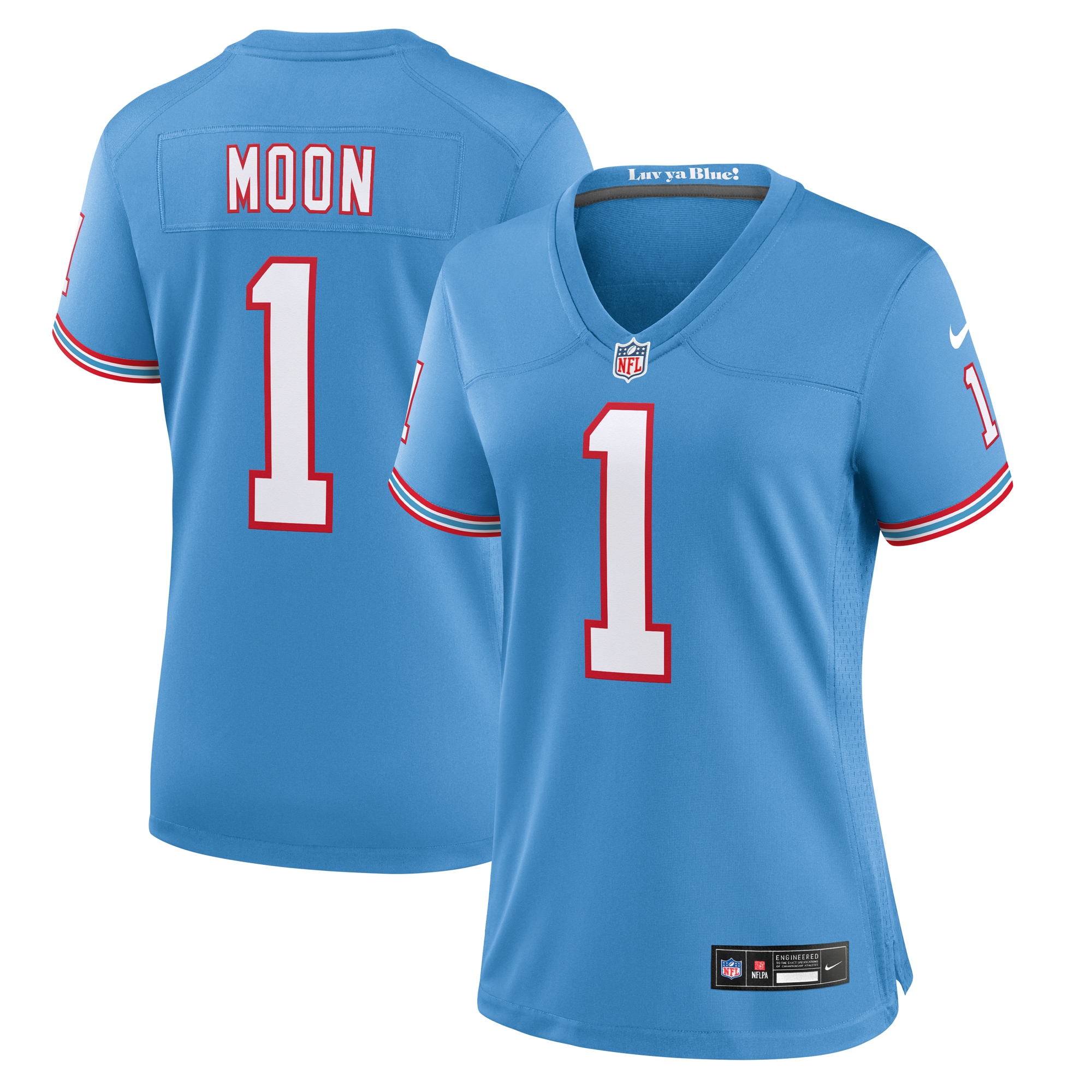 Women's Tennessee Titans Warren Moon Light Blue Oilers Throwback Retired Player Game Jersey JS1874 nicesnker