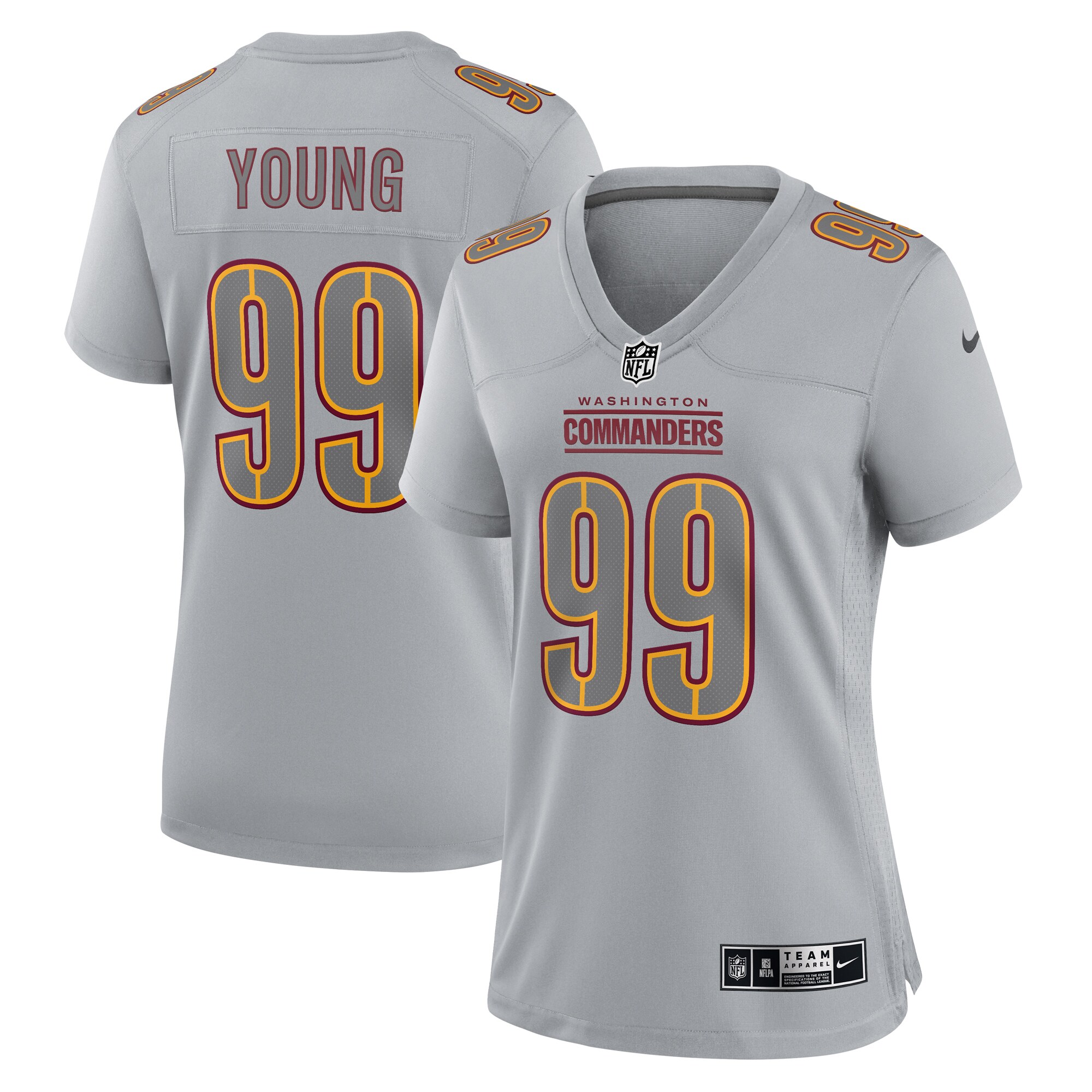 Women's Washington Commanders Chase Young Gray Atmosphere Fashion Game Jersey JS3511 nicesnker