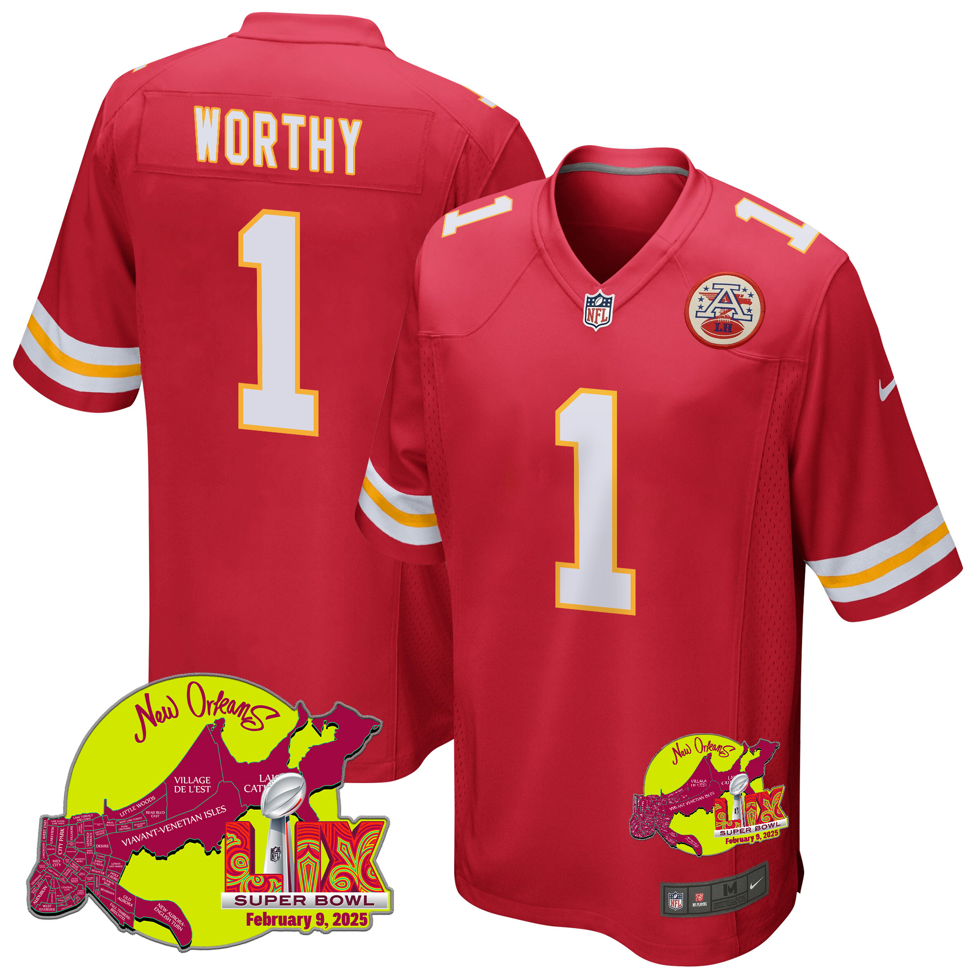 Xavier Worthy 1 Kansas City Chiefs Super Bowl LIX New Orleans Patch Game Men Jersey - Red JS2082 nicesnker