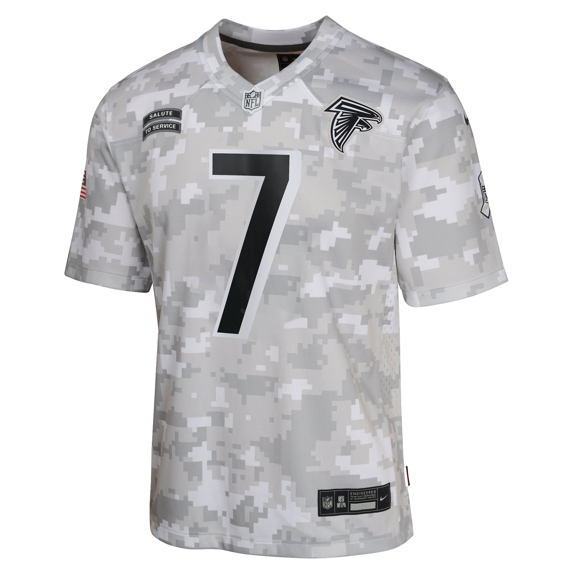 Alternative view of Youth Atlanta Falcons Bijan Robinson Arctic Camo 2024 Salute to Service Game Jersey JS7943 nicesnker