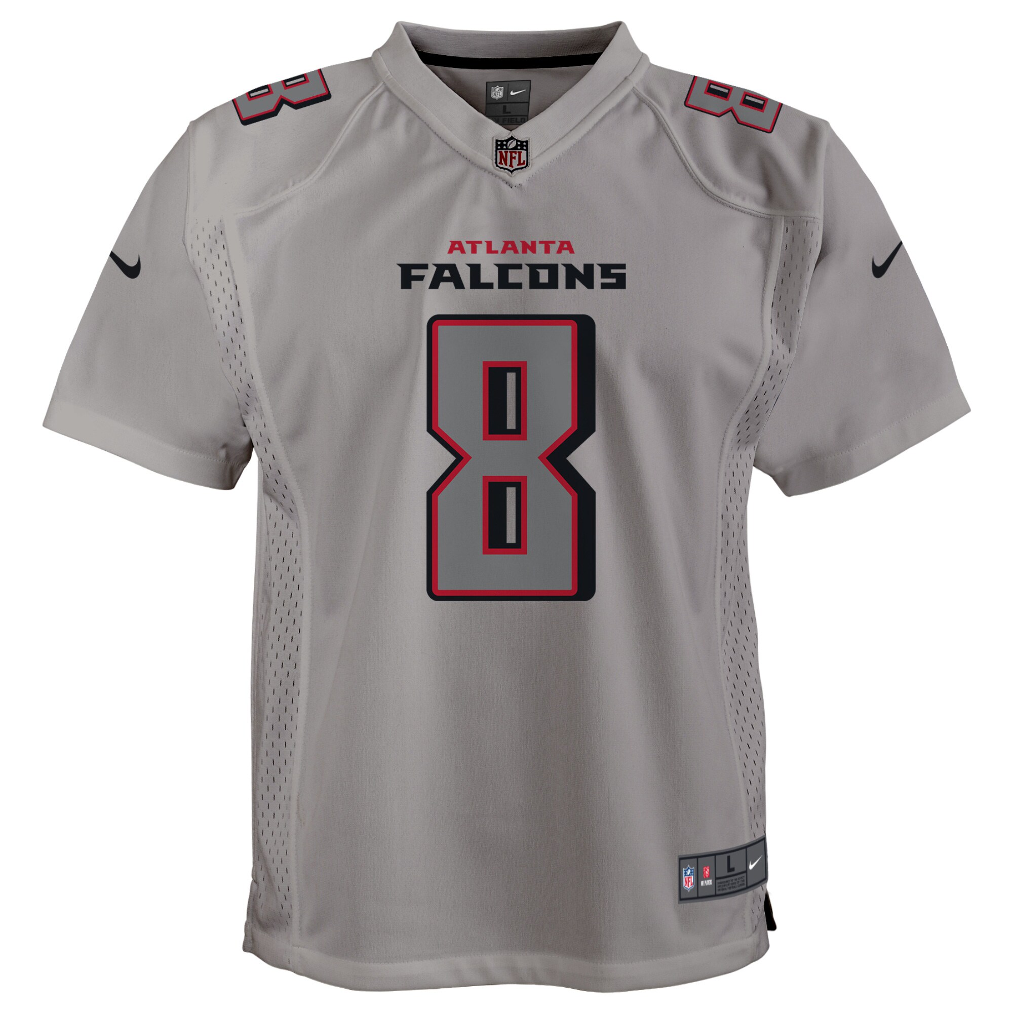 Alternative view of Youth Atlanta Falcons Kyle Pitts Gray Atmosphere Game Jersey JS4133 nicesnker