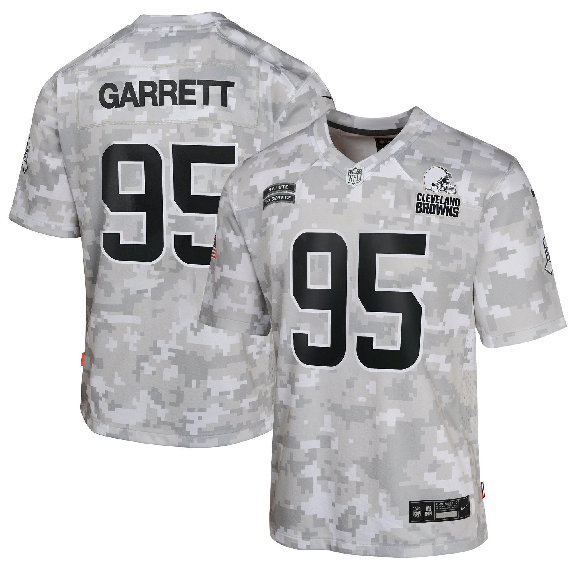 Youth Cleveland Browns Myles Garrett Arctic Camo 2024 Salute to Service Game Jersey JS2417 nicesnker