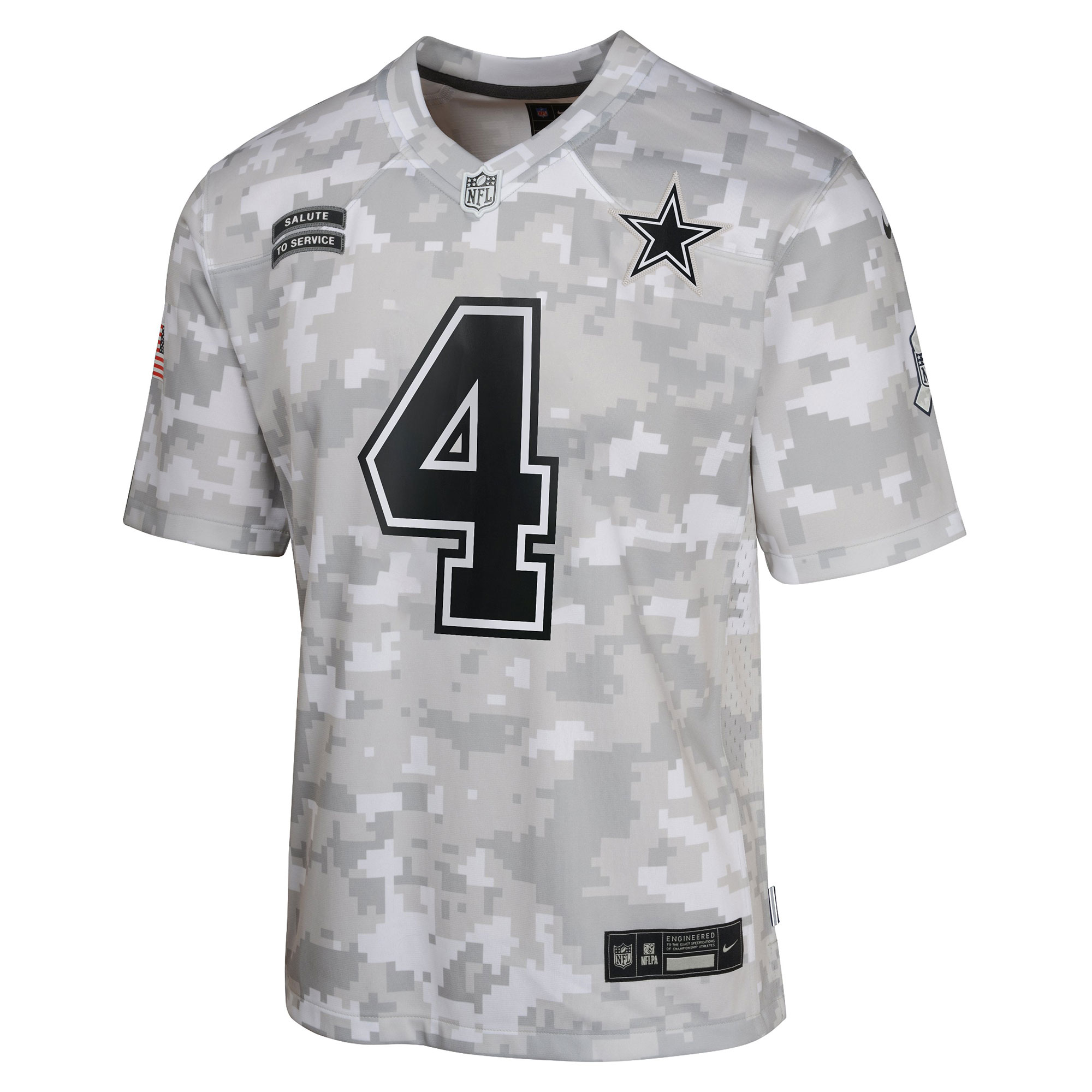 Alternative view of Youth Dallas Cowboys Dak Prescott Arctic Camo 2024 Salute to Service Game Jersey JS6933 nicesnker