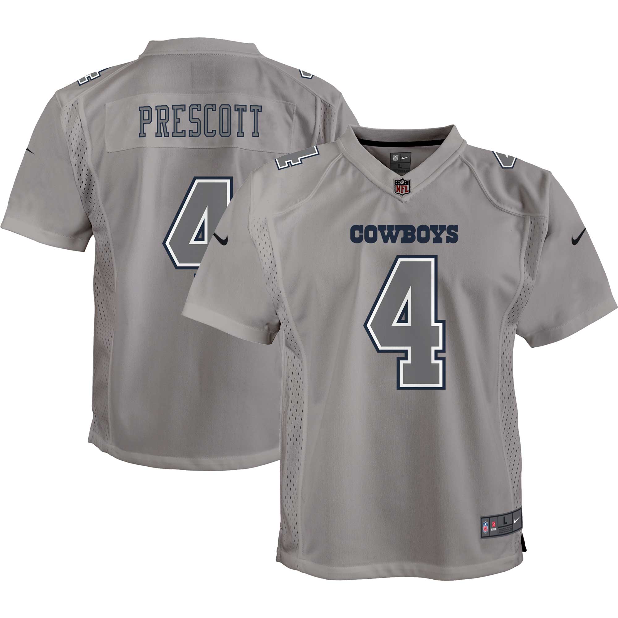 Youth Dallas Cowboys Dak Prescott Gray Atmosphere Game Jersey JS7118 nicesnker