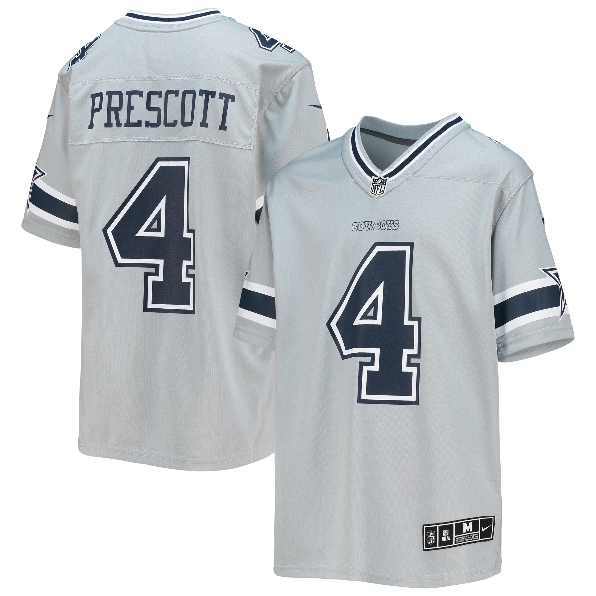 Youth Dallas Cowboys Dak Prescott Silver Inverted Team Game Jersey JS5913 nicesnker