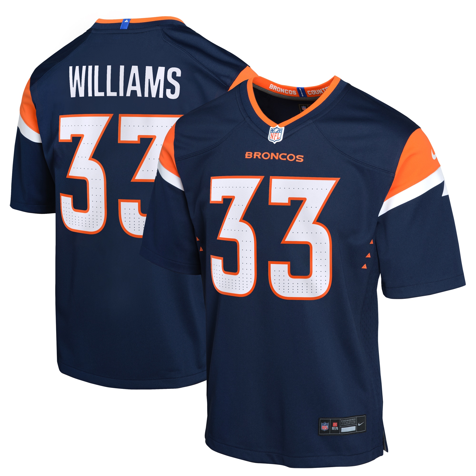 Youth Denver Broncos Javonte Williams Navy Mile High Collection Game Jersey JS6976 nicesnker