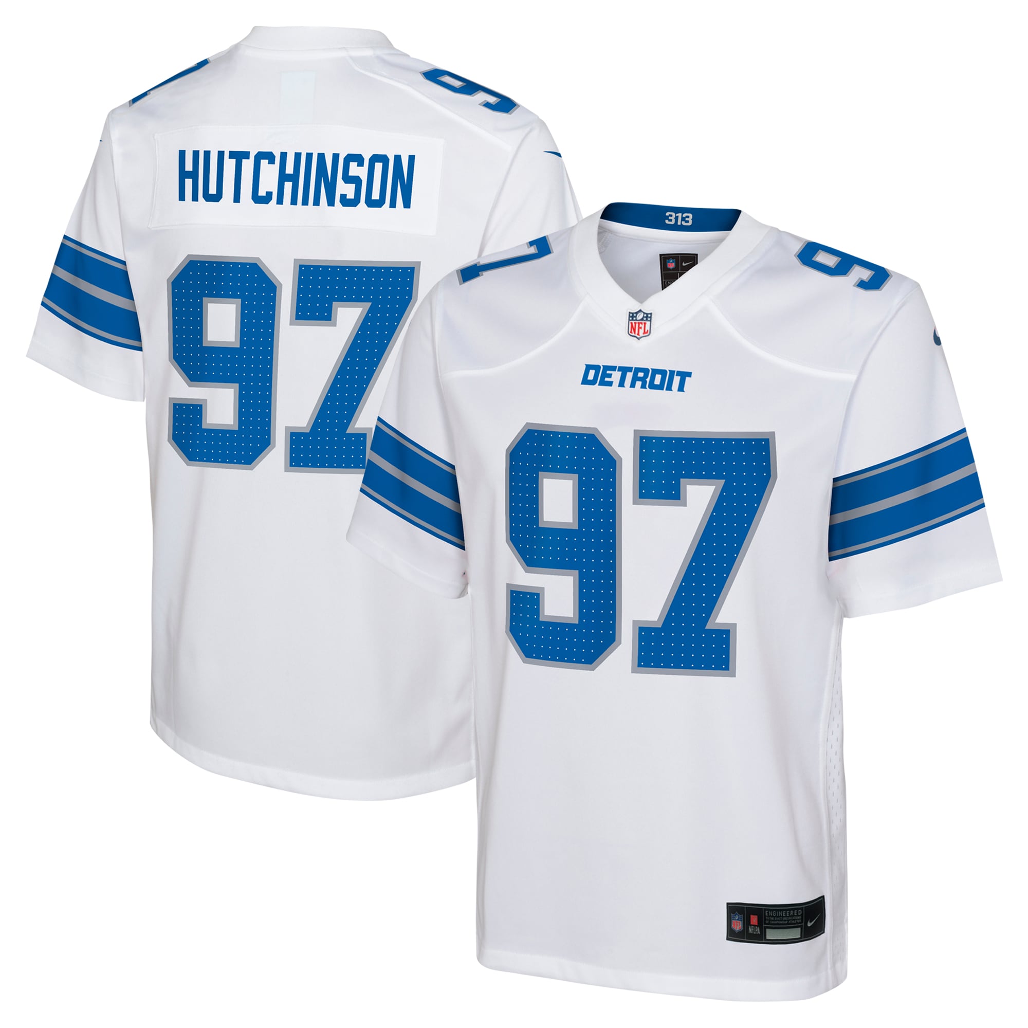 Youth Detroit Lions Aidan Hutchinson White Player Game Jersey JS6784 nicesnker