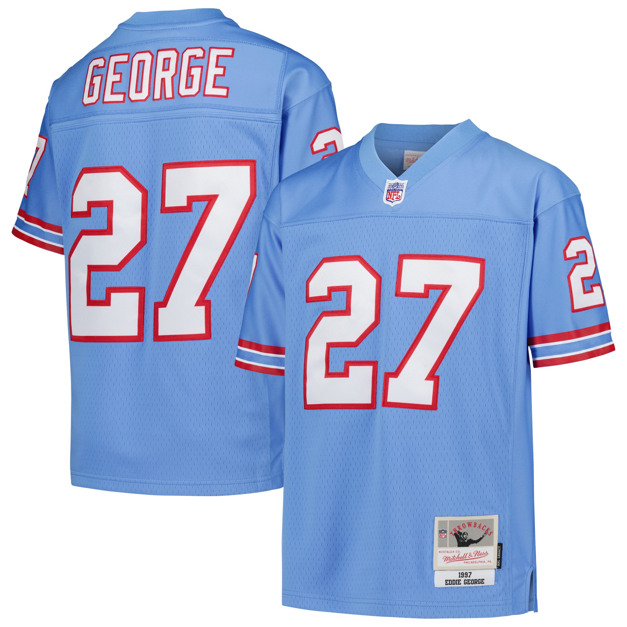 Youth Houston Oilers Eddie George Mitchell & Ness Light Blue Gridiron Classics 1997 Retired Player Legacy Jersey JS8998 nicesnker