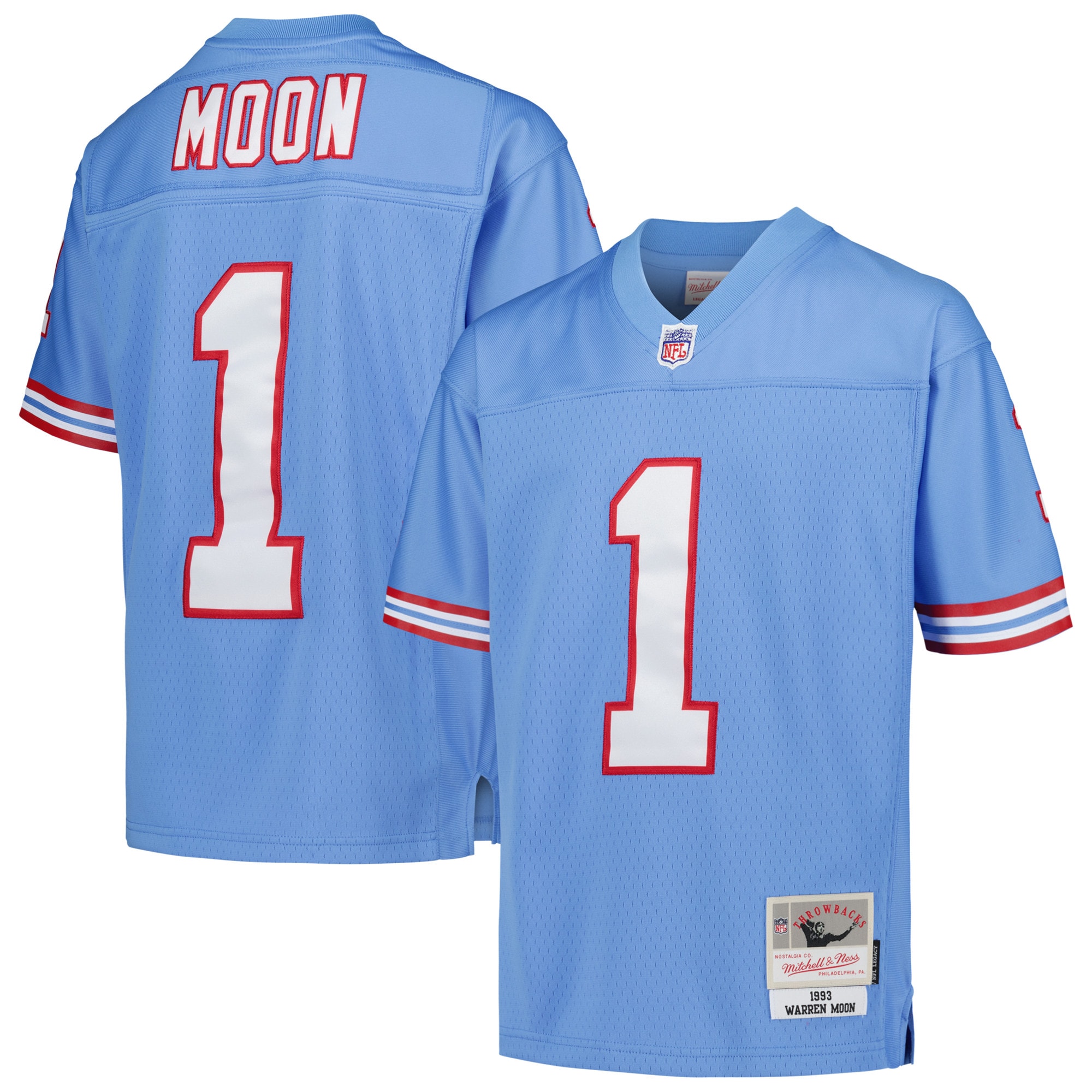 Youth Houston Oilers Warren Moon Mitchell & Ness Light Blue Gridiron Classics 1993 Retired Player Legacy Jersey JS2651 nicesnker