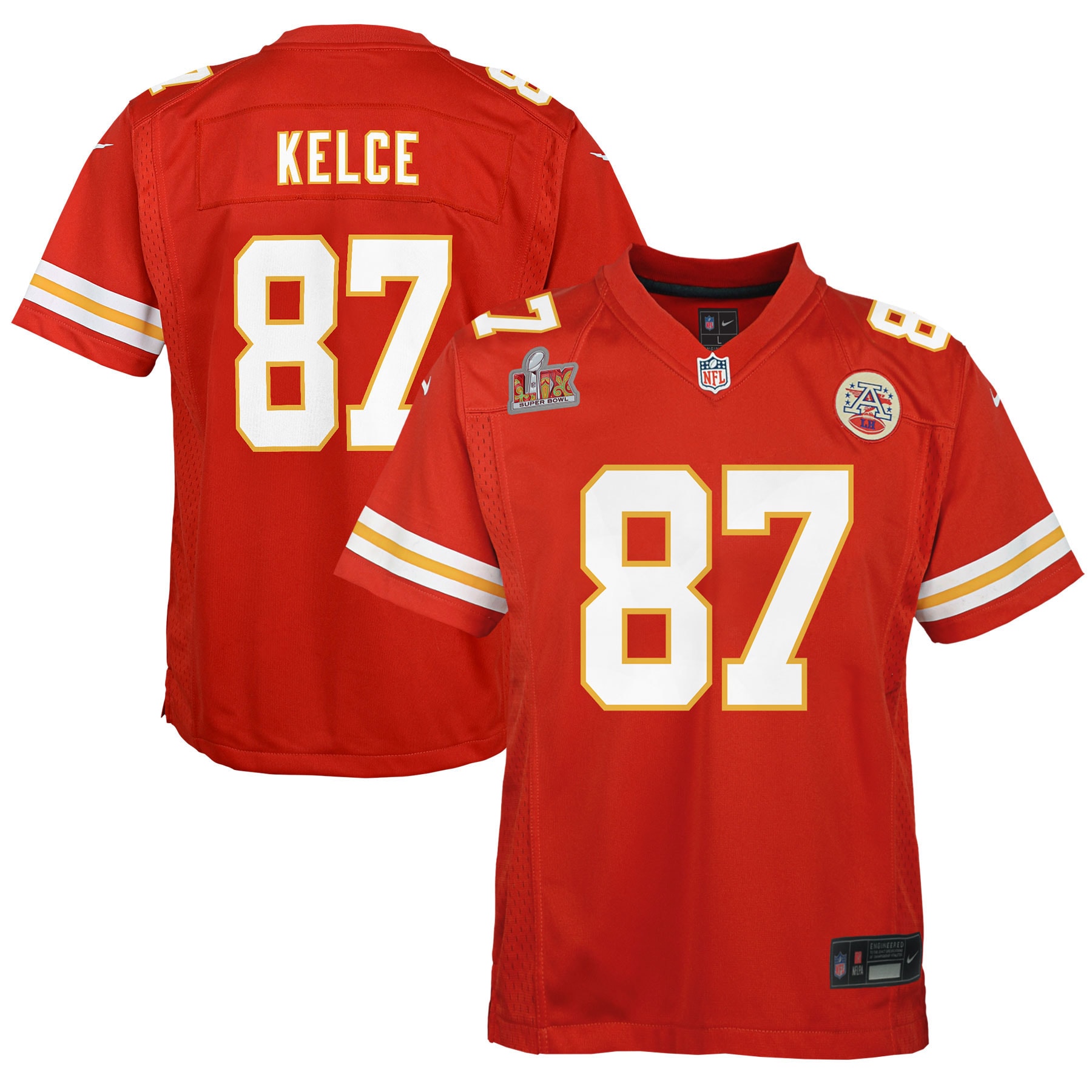 Youth Kansas City Chiefs Travis Kelce Red Super Bowl LIX Game Player Jersey JS7770 nicesnker