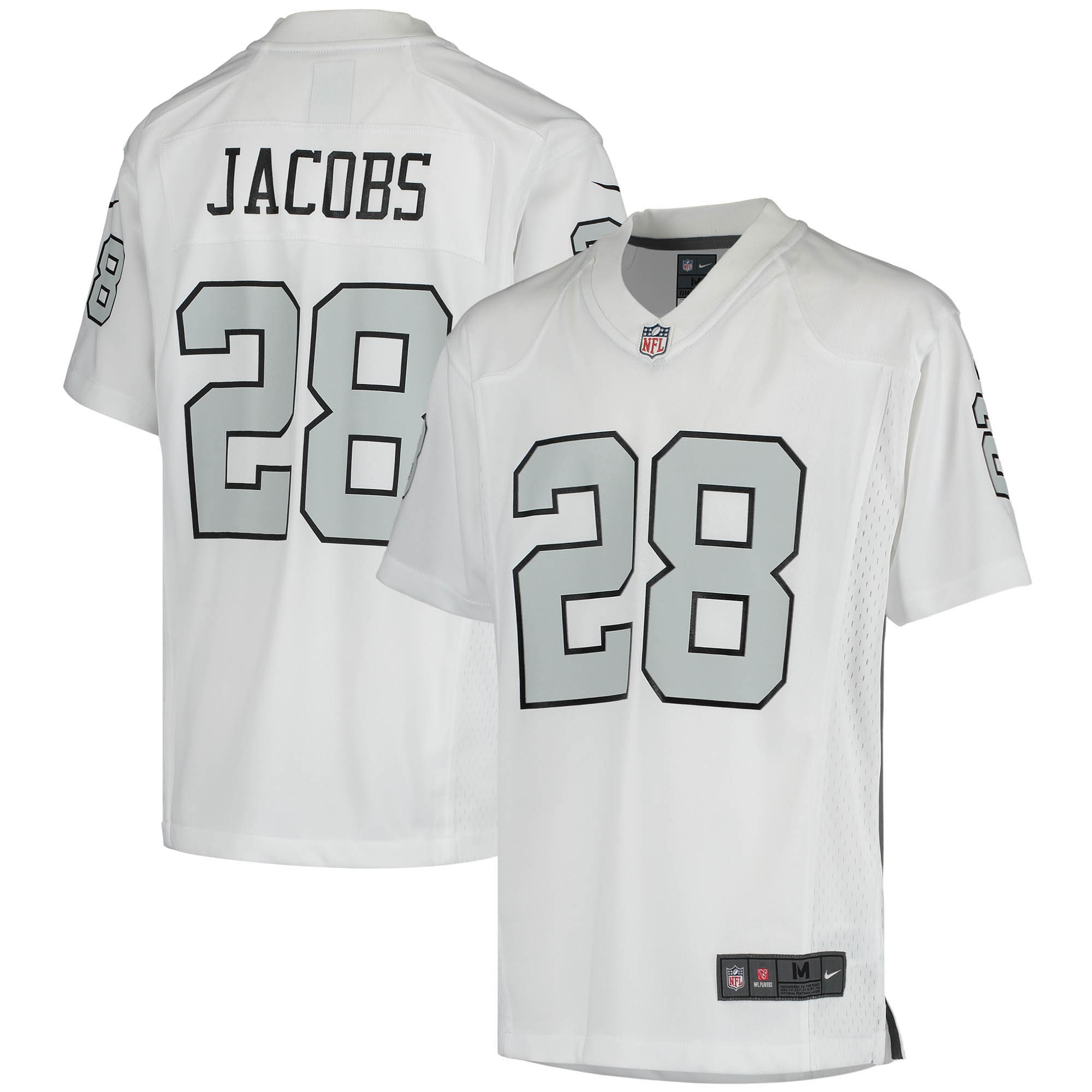 Youth Las Vegas Raiders Josh Jacobs White Color Rush Game Jersey JS6070 nicesnker