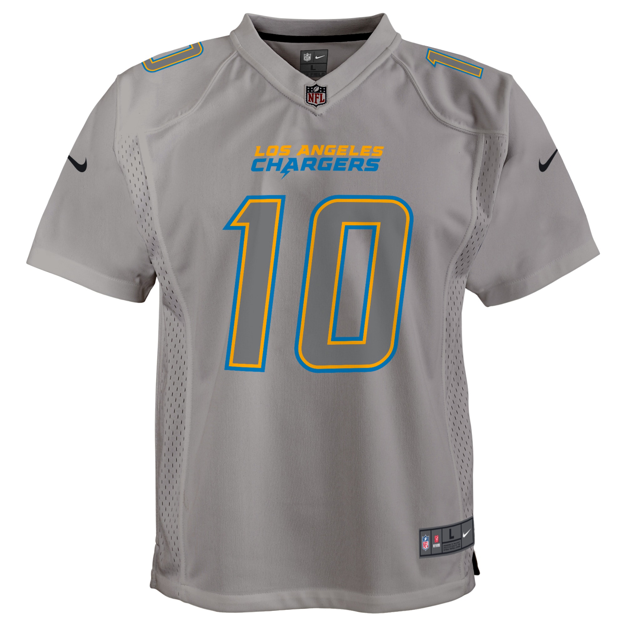 Alternative view of Youth Los Angeles Chargers Justin Herbert Gray Atmosphere Game Jersey JS2204 nicesnker