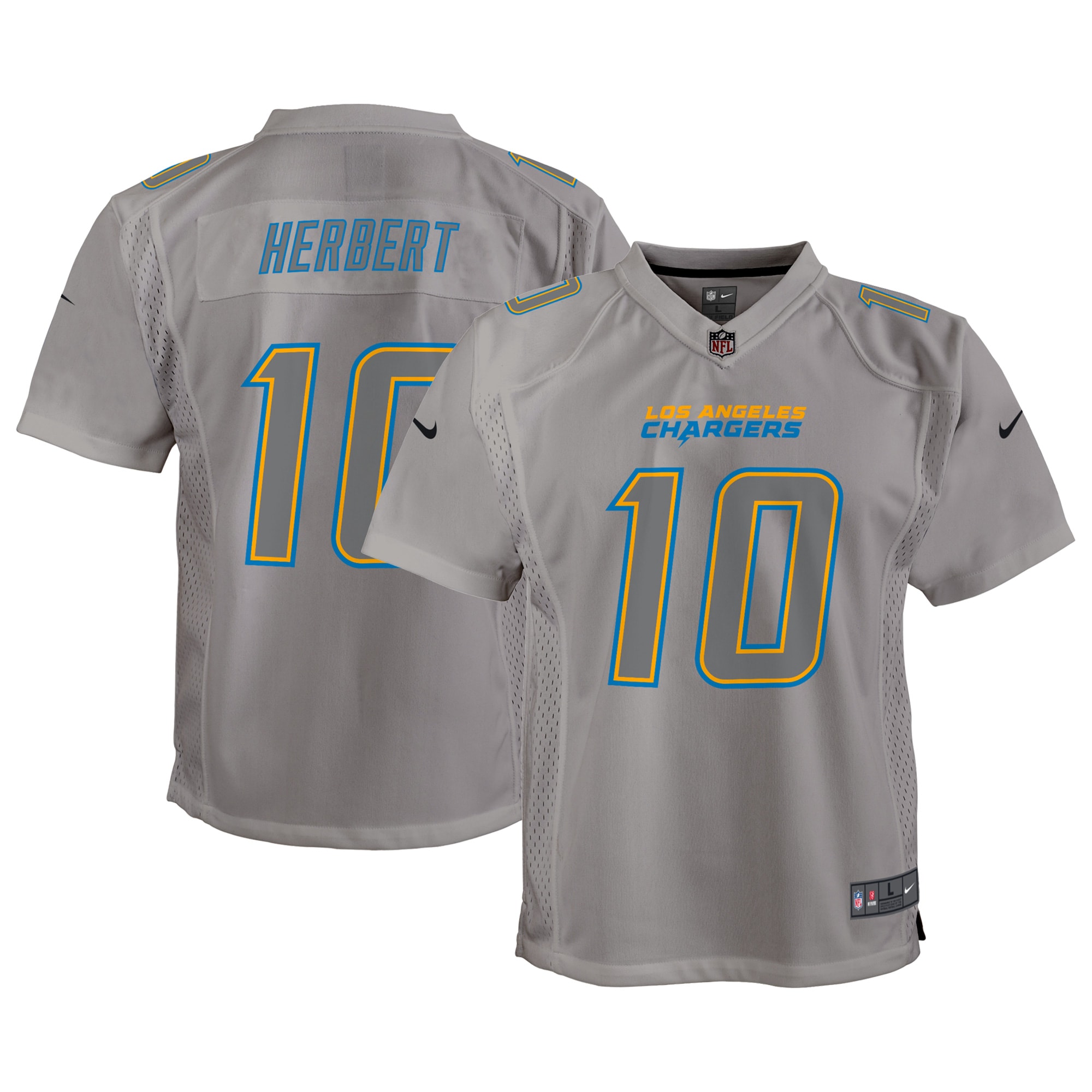 Youth Los Angeles Chargers Justin Herbert Gray Atmosphere Game Jersey JS2204 nicesnker
