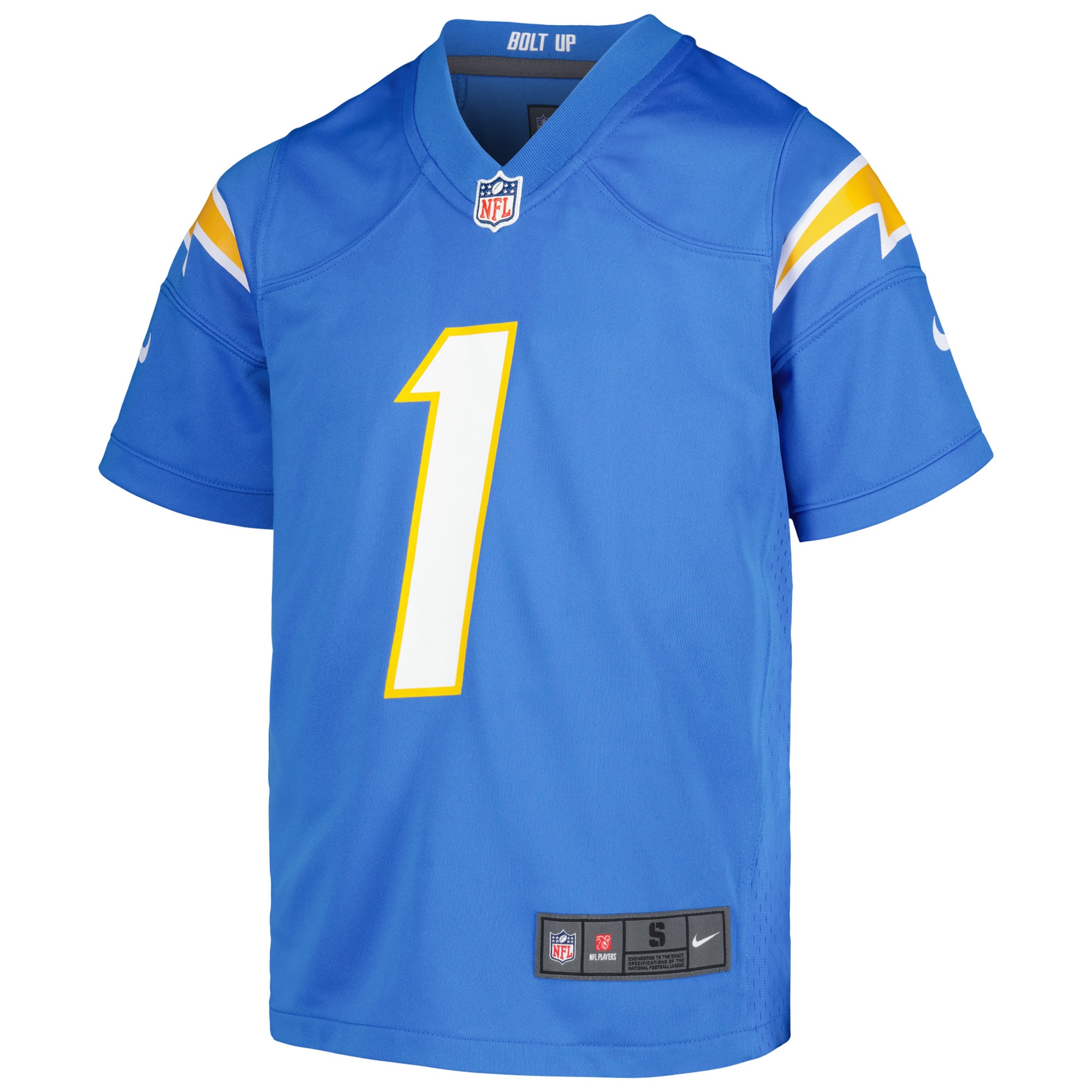 Alternative view of Youth Los Angeles Chargers Quentin Johnston Powder Blue Game Jersey JS7962 nicesnker