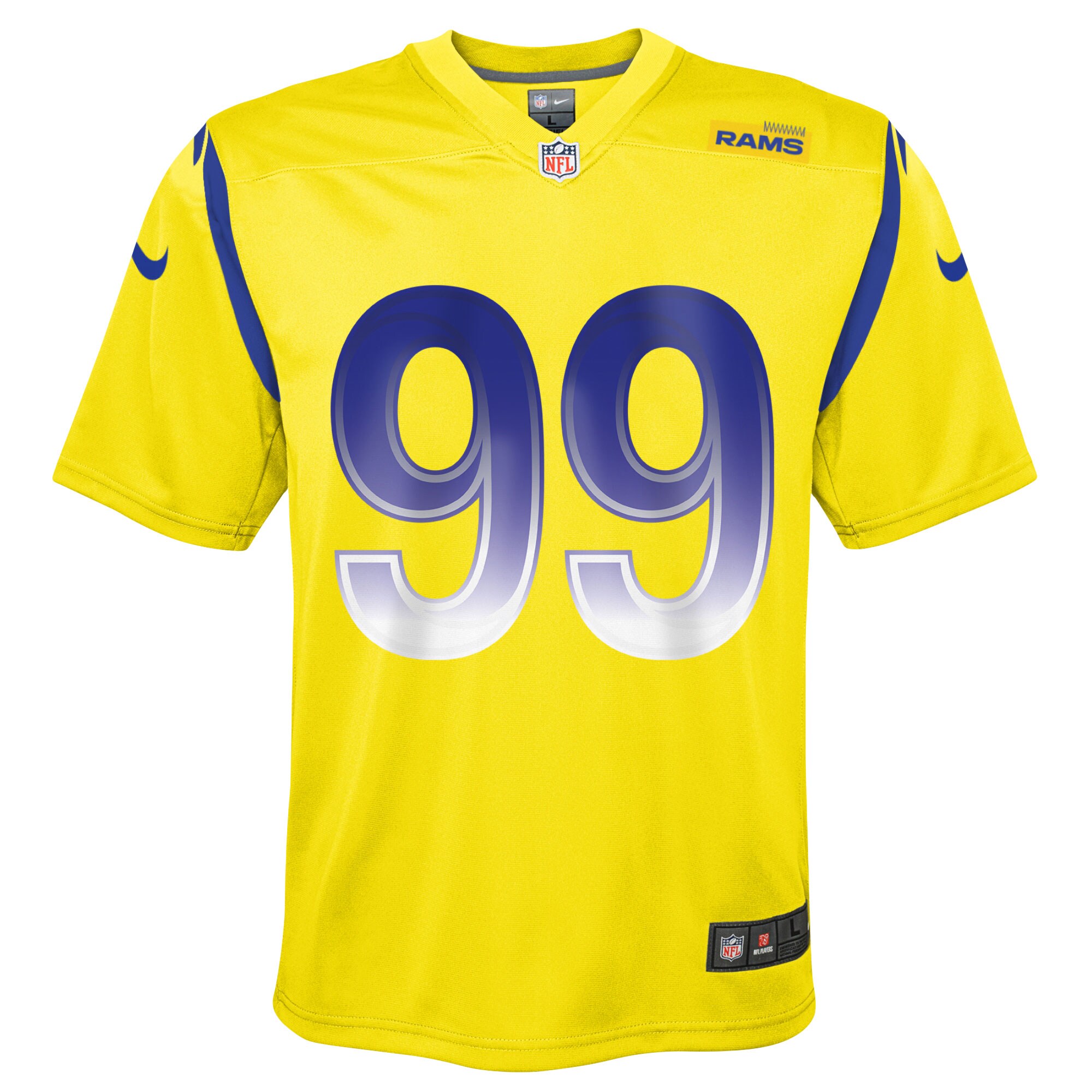Alternative view of Youth Los Angeles Rams Aaron Donald Gold Inverted Game Jersey JS3372 nicesnker