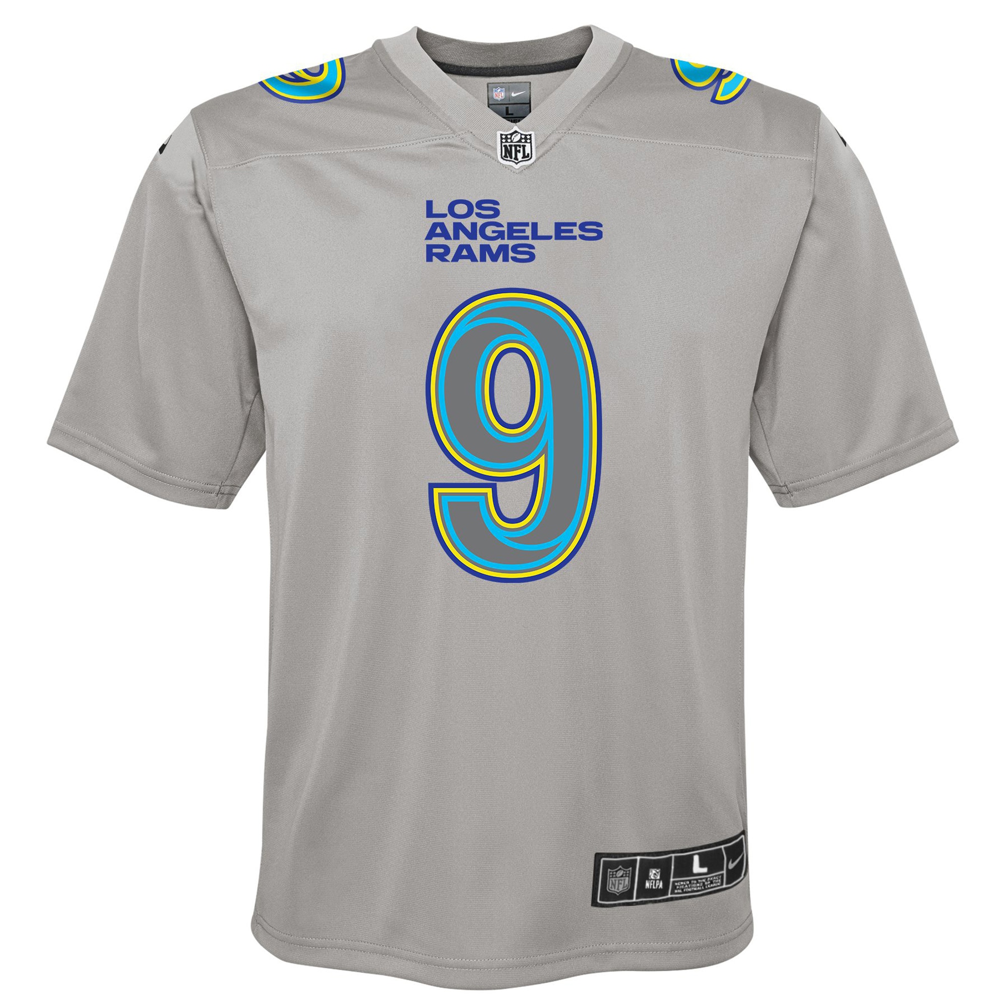Alternative view of Youth Los Angeles Rams Matthew Stafford Gray Atmosphere Game Jersey JS5540 nicesnker