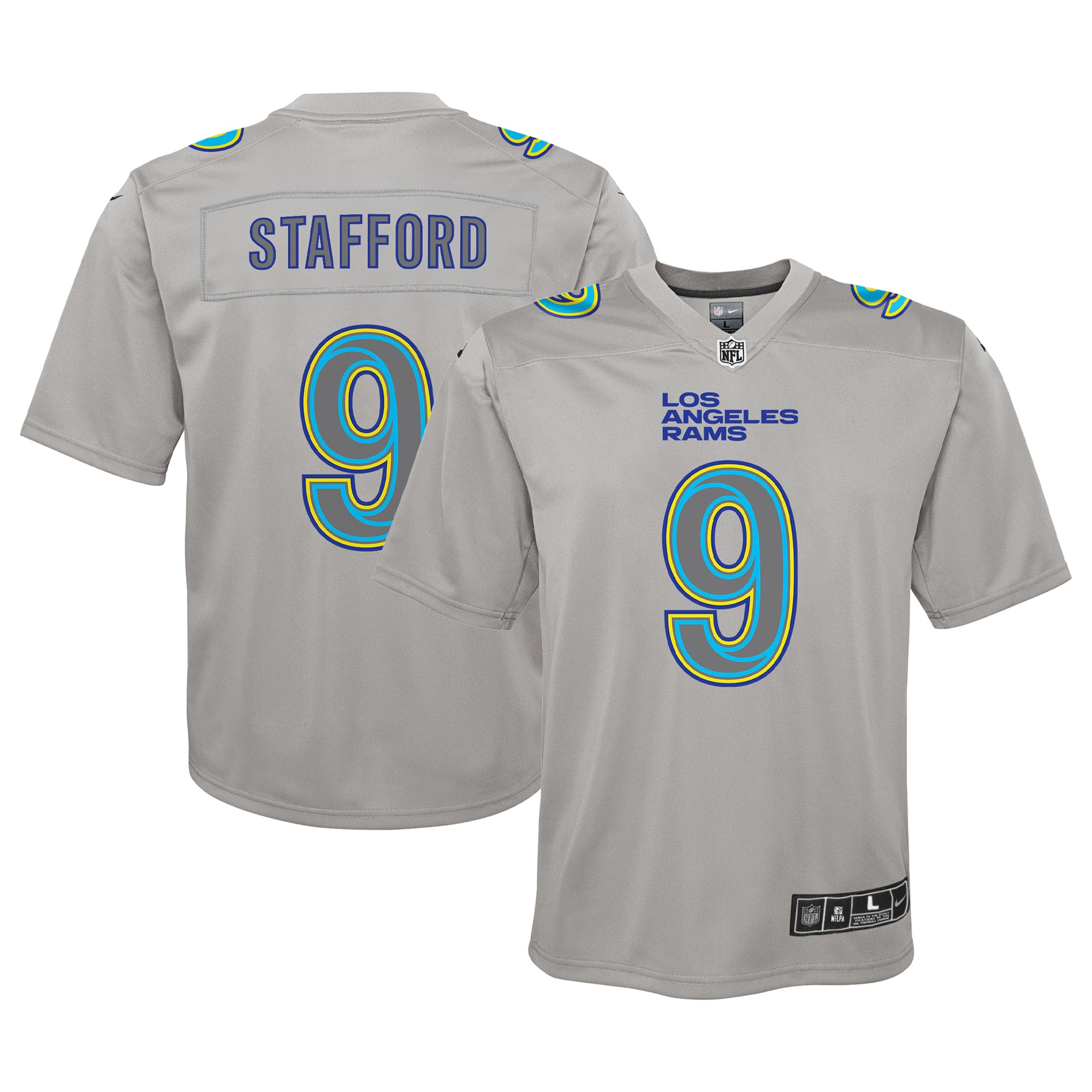 Youth Los Angeles Rams Matthew Stafford Gray Atmosphere Game Jersey JS5540 nicesnker