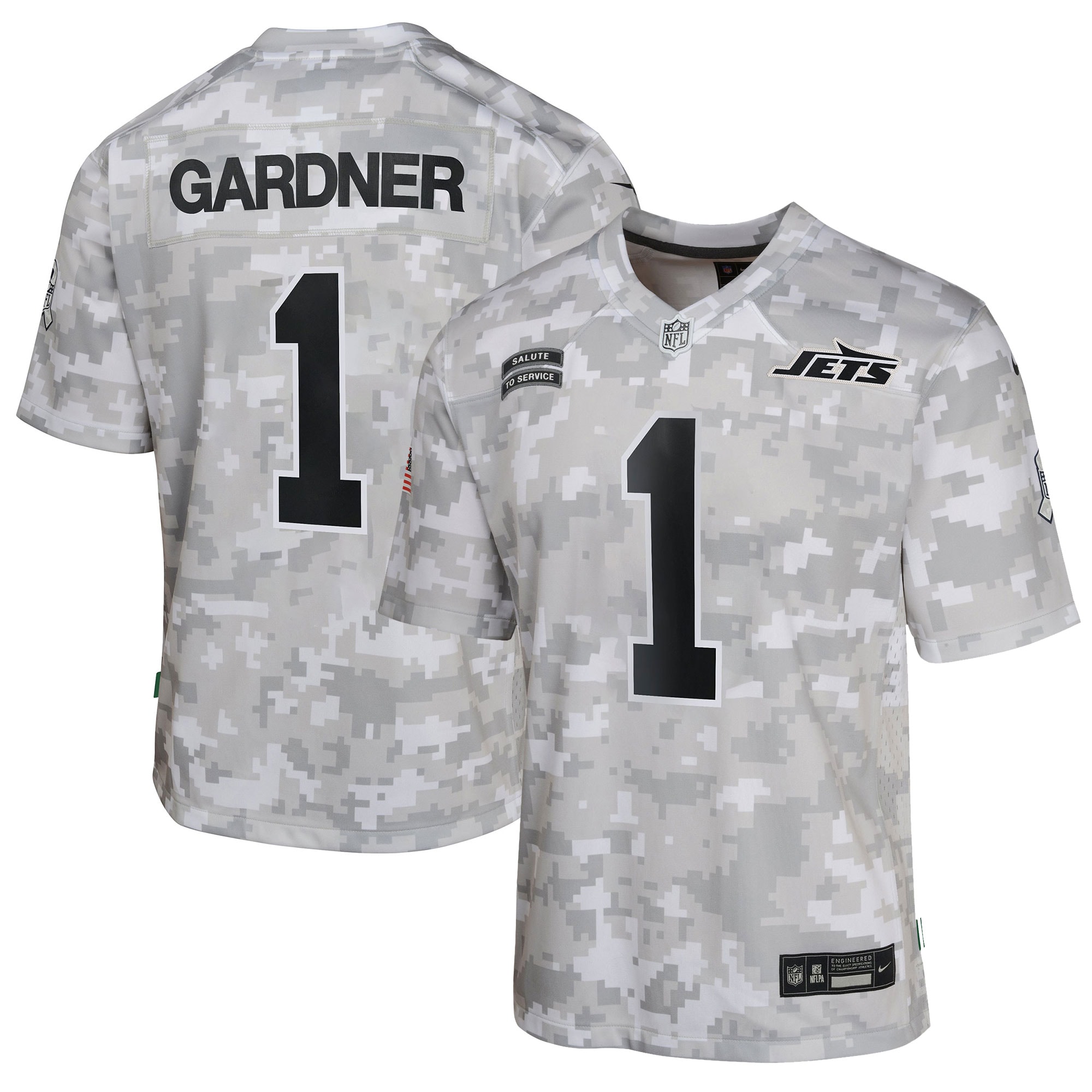 Youth New York Jets Sauce Gardner Arctic Camo 2024 Salute to Service Game Jersey JS2363 nicesnker