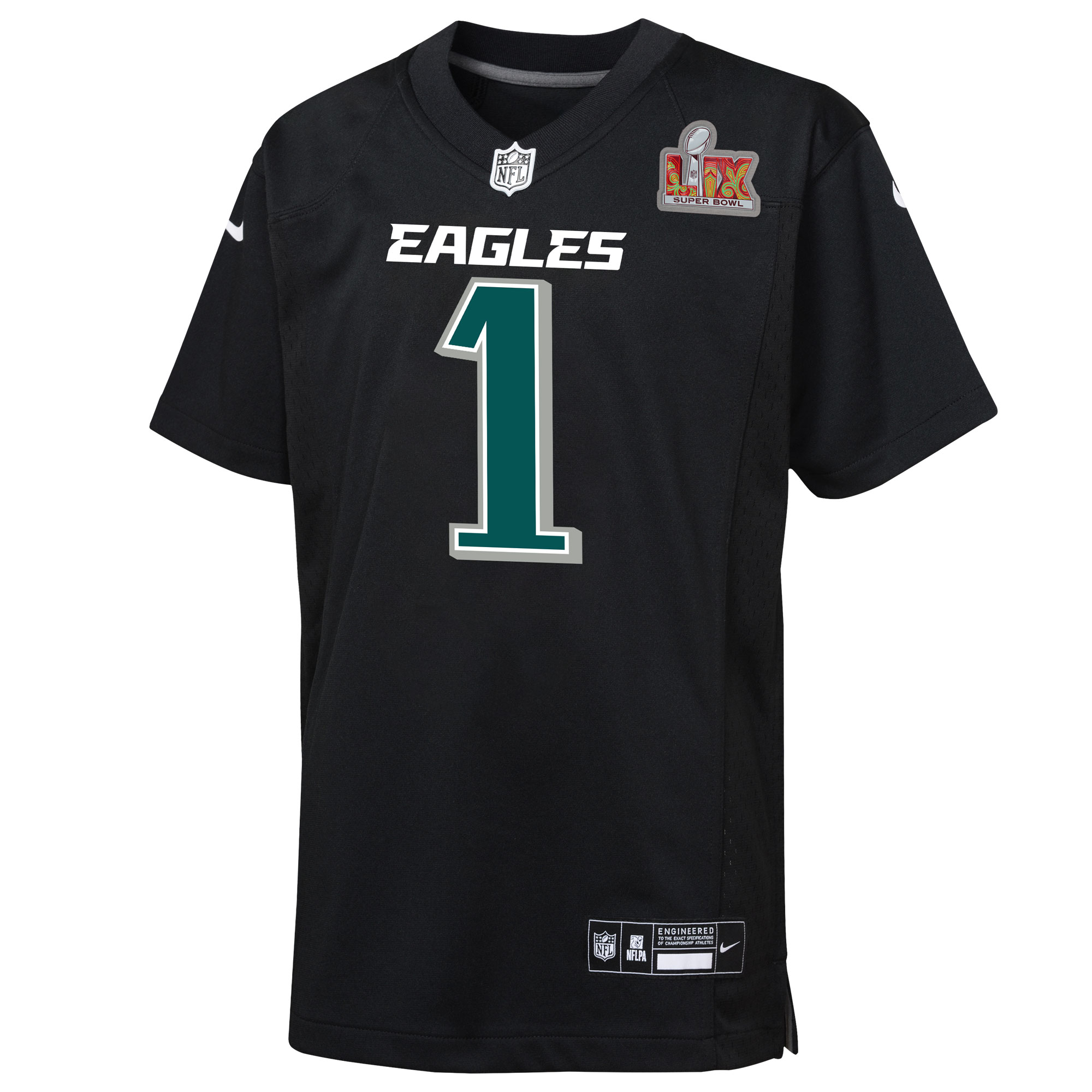 Alternative view of Youth Philadelphia Eagles Jalen Hurts Carbon Black Super Bowl LIX Patch Fashion Game Player Jersey JS8361 nicesnker