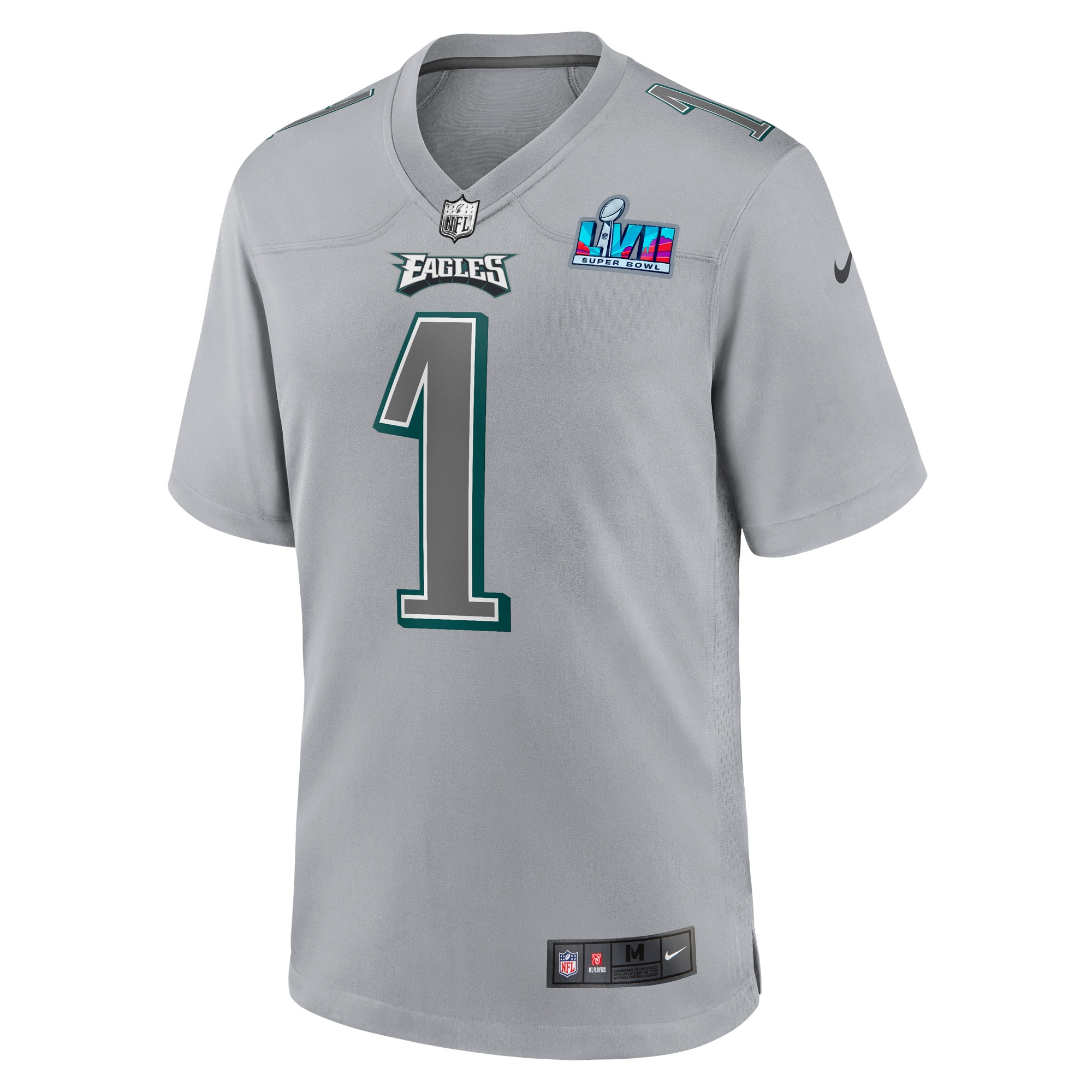 Alternative view of Youth Philadelphia Eagles Jalen Hurts Gray Super Bowl LVII Patch Atmosphere Fashion Game Jersey JS9406 nicesnker