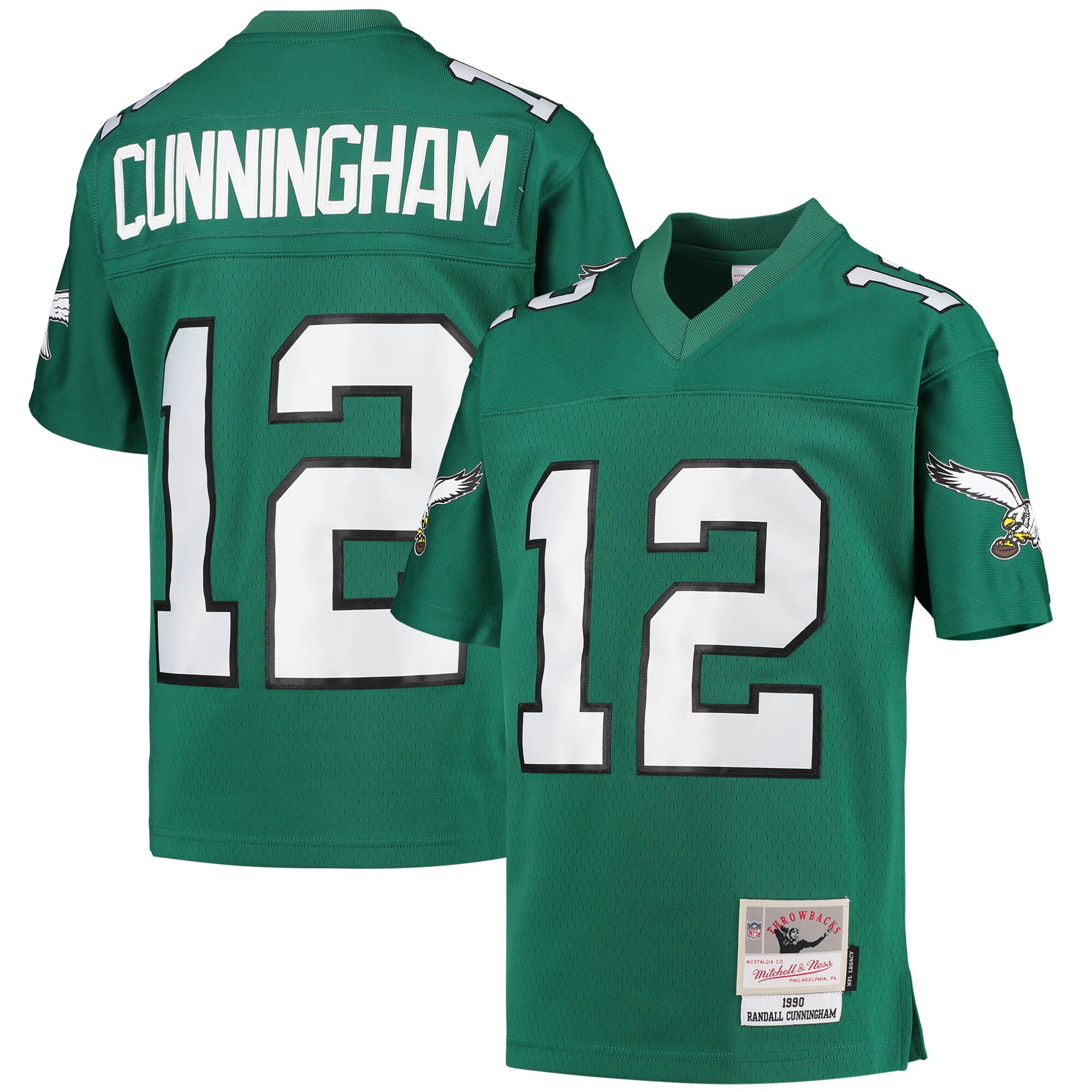 Youth Philadelphia Eagles Randall Cunningham Mitchell & Ness Kelly Green 1990 Retired Player Legacy Jersey JS4623 nicesnker