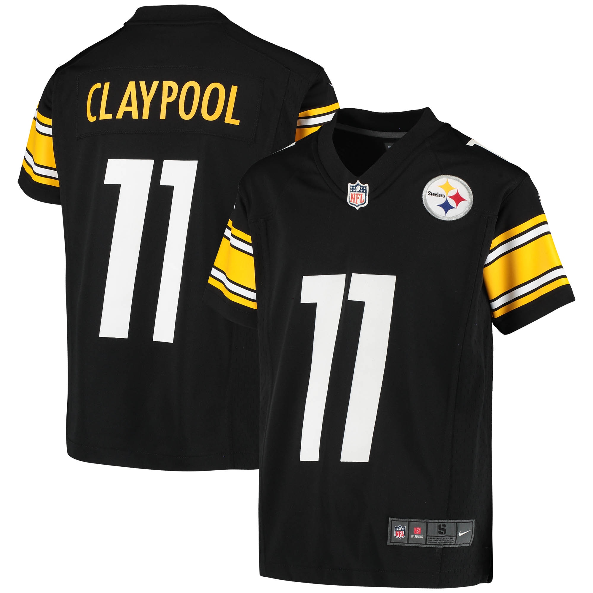 Youth Pittsburgh Steelers Chase Claypool Black Game Jersey JS5225 nicesnker